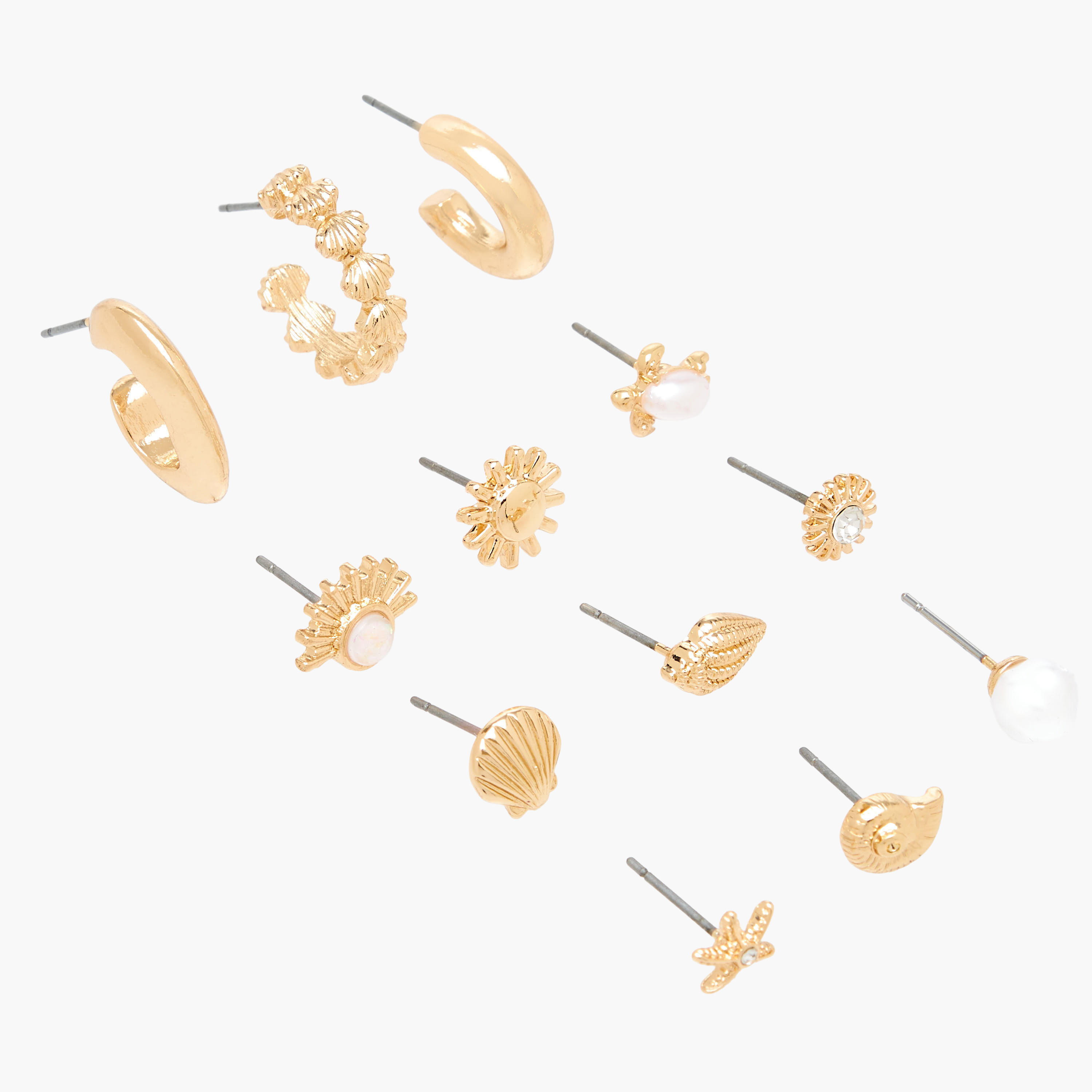 طقم من 12 - أقراط بلون ذهبي مزينة بمكبس إغلاق-women-watchesandjewellery-jewellery-earrings-image-4