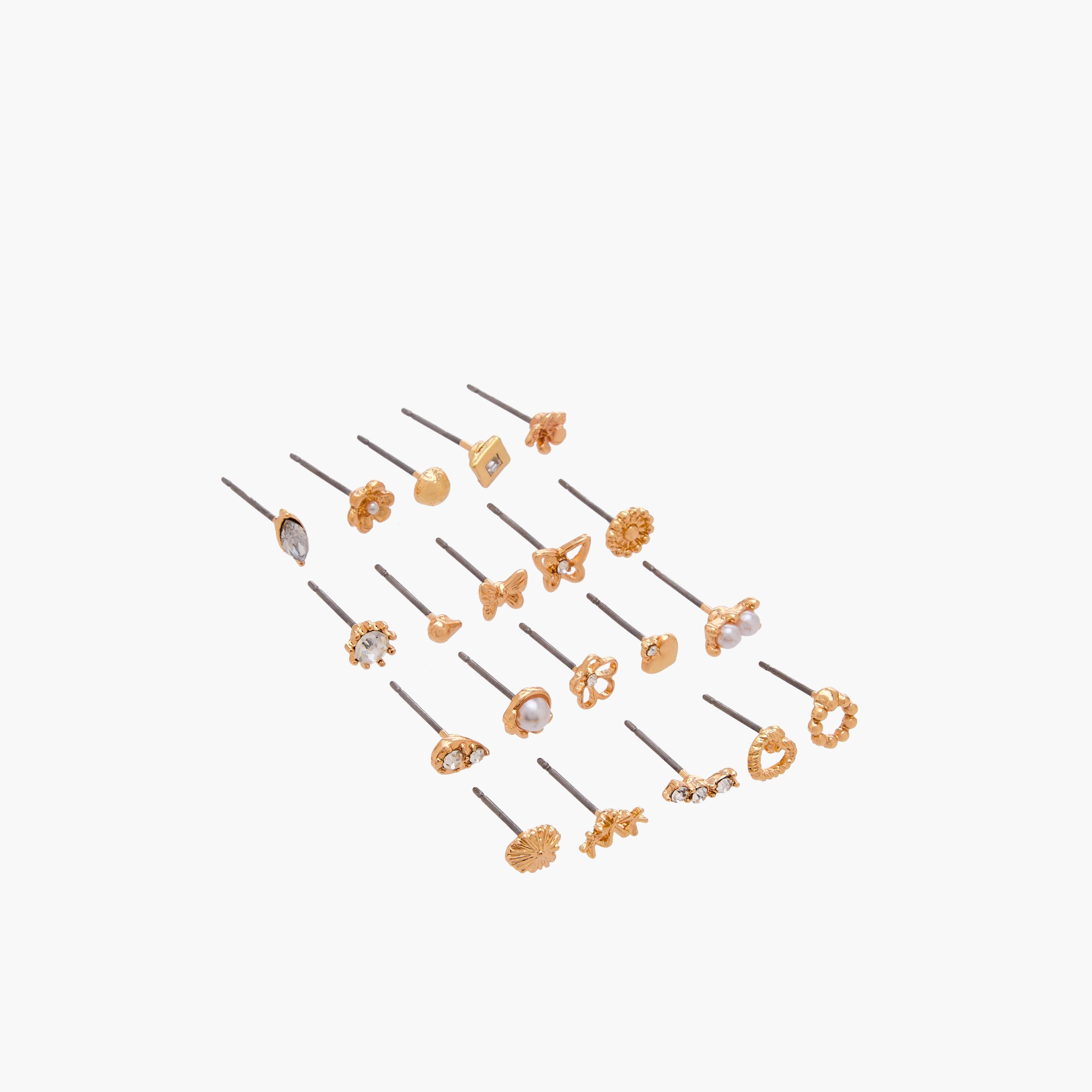 Pack of 20 Gold Tone Assorted Stud Earrings with Pushback Closure-women-watchesandjewellery-jewellery-earrings-image-3