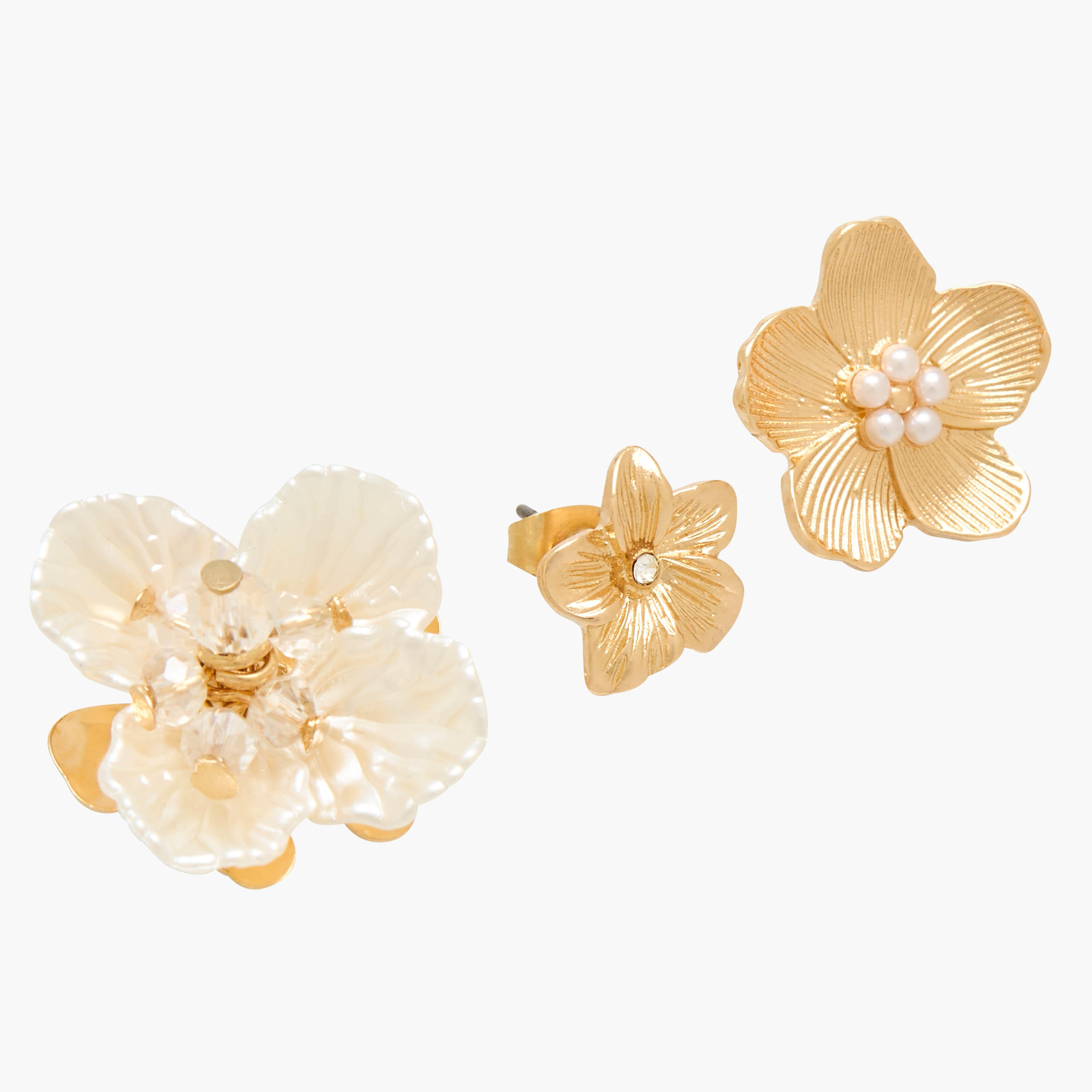 Pack of 3 Gold Tone Floral Embellished Earrings with Pushback Closure-women-watchesandjewellery-jewellery-earrings-image-6