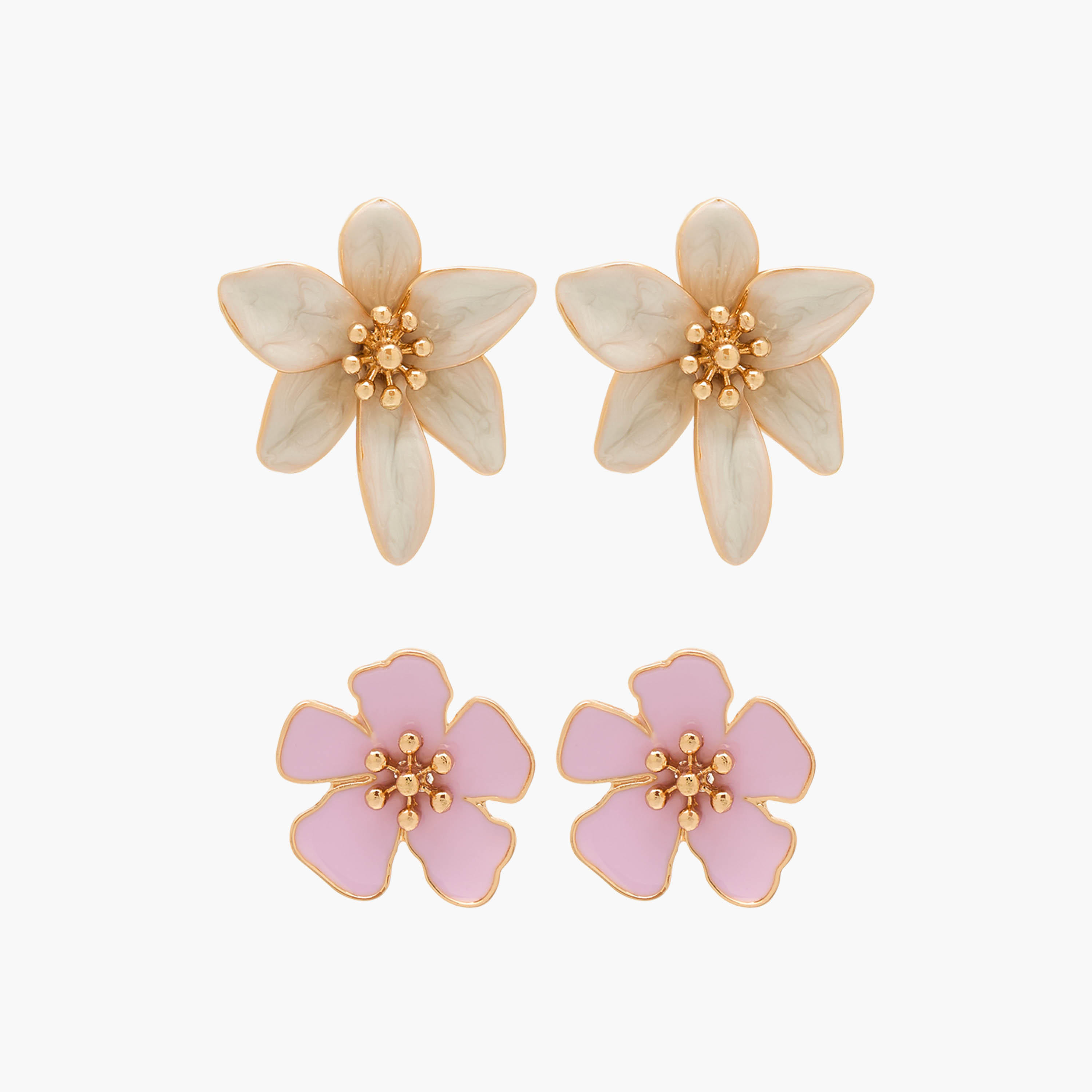 طقم حلقان بتصميم زهري مزين ومكبس إغلاق خلفي من زوجين-women-watchesandjewellery-jewellery-earrings-image-1