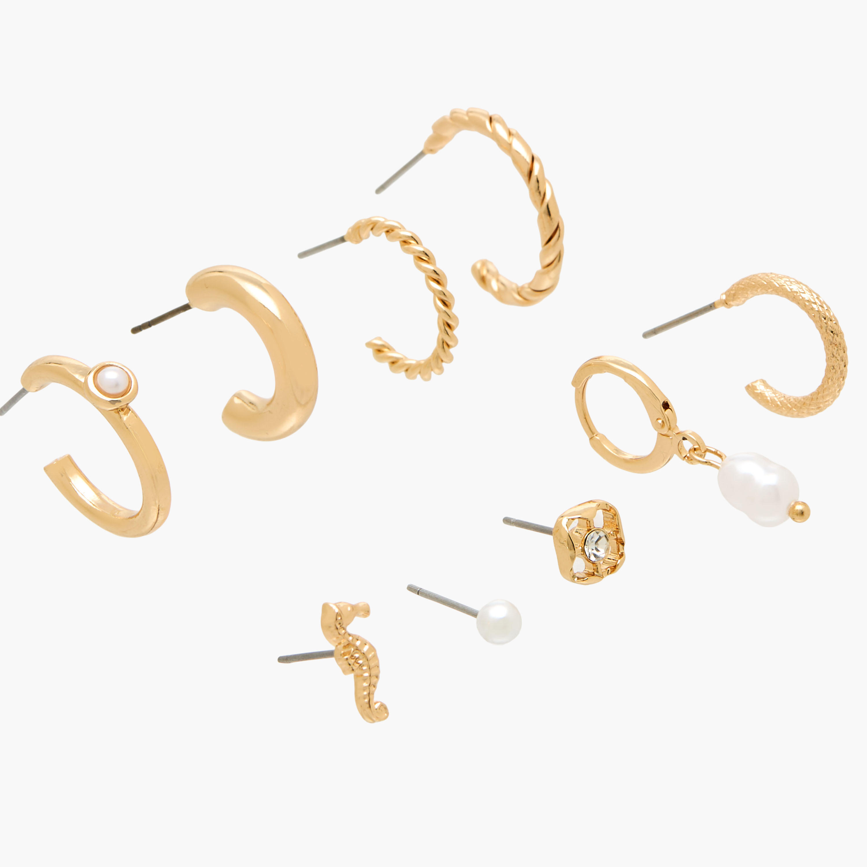 طقم حلقان متنوعة بلون ذهبي من 9 أزواج-women-watchesandjewellery-jewellery-earrings-image-4
