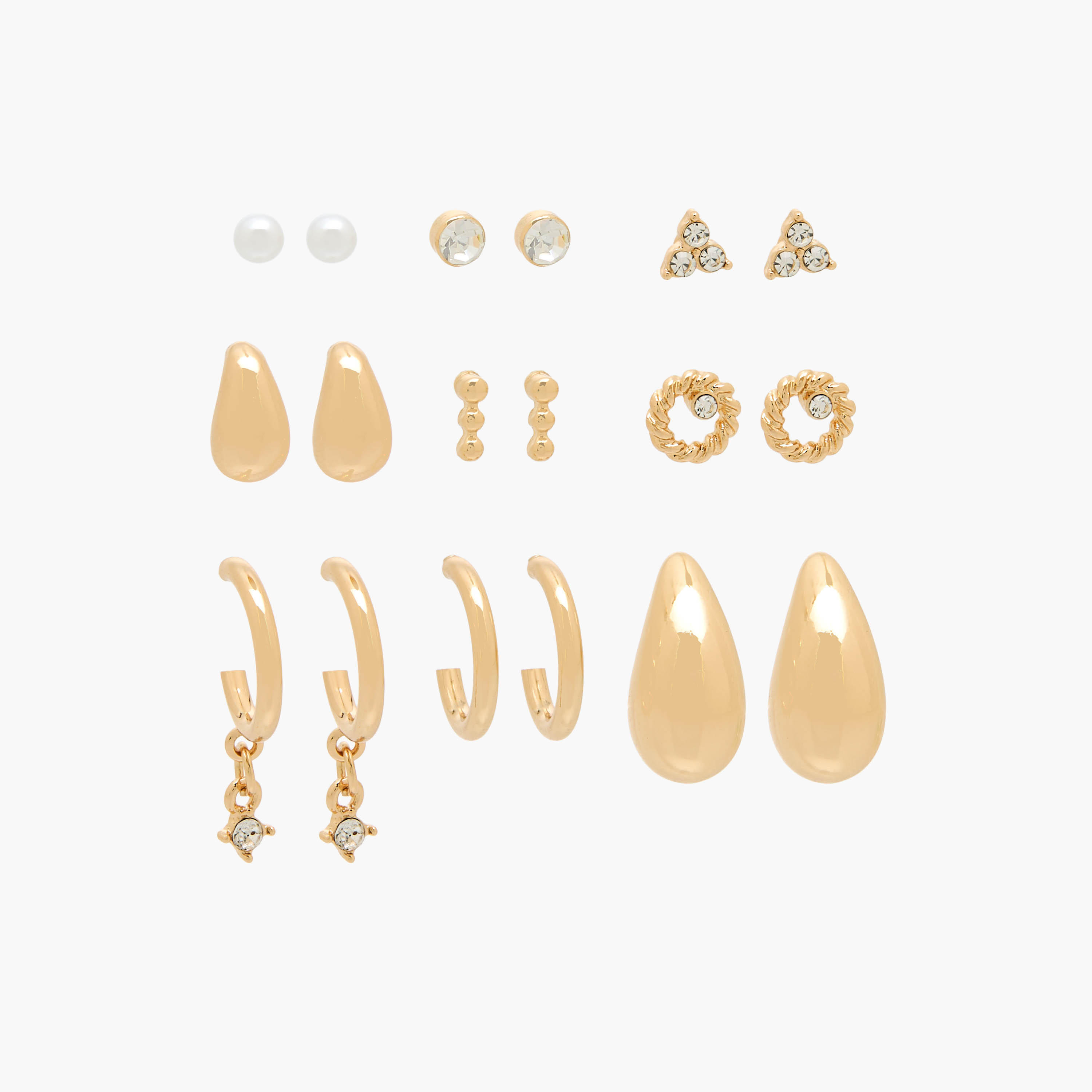 حلقان ذهبية اللون متنوعة بقفل إغلاق - عبوة من 9 أزواج-women-watchesandjewellery-jewellery-earrings-image-1