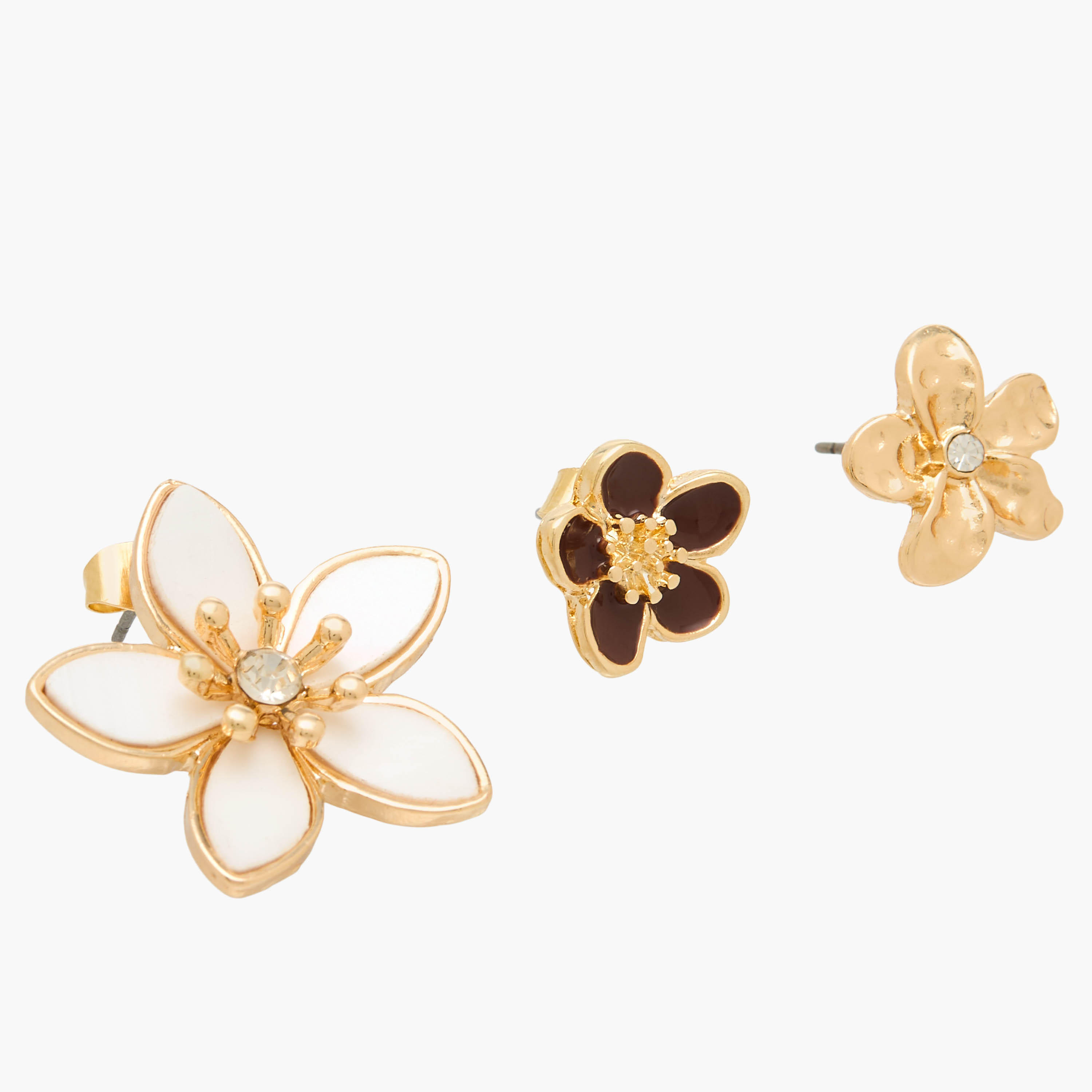 طقم حلقان ميتاليك بتصميم زهرة ومكبس إغلاق خلفي من 3 أزواج-women-watchesandjewellery-jewellery-earrings-image-6