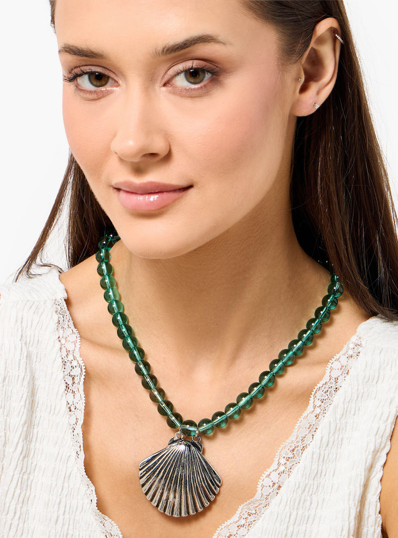 عقد خرز بدلاية صدفة فضية اللون-women-watchesandjewellery-jewellery-necklacesandpendants-image-2