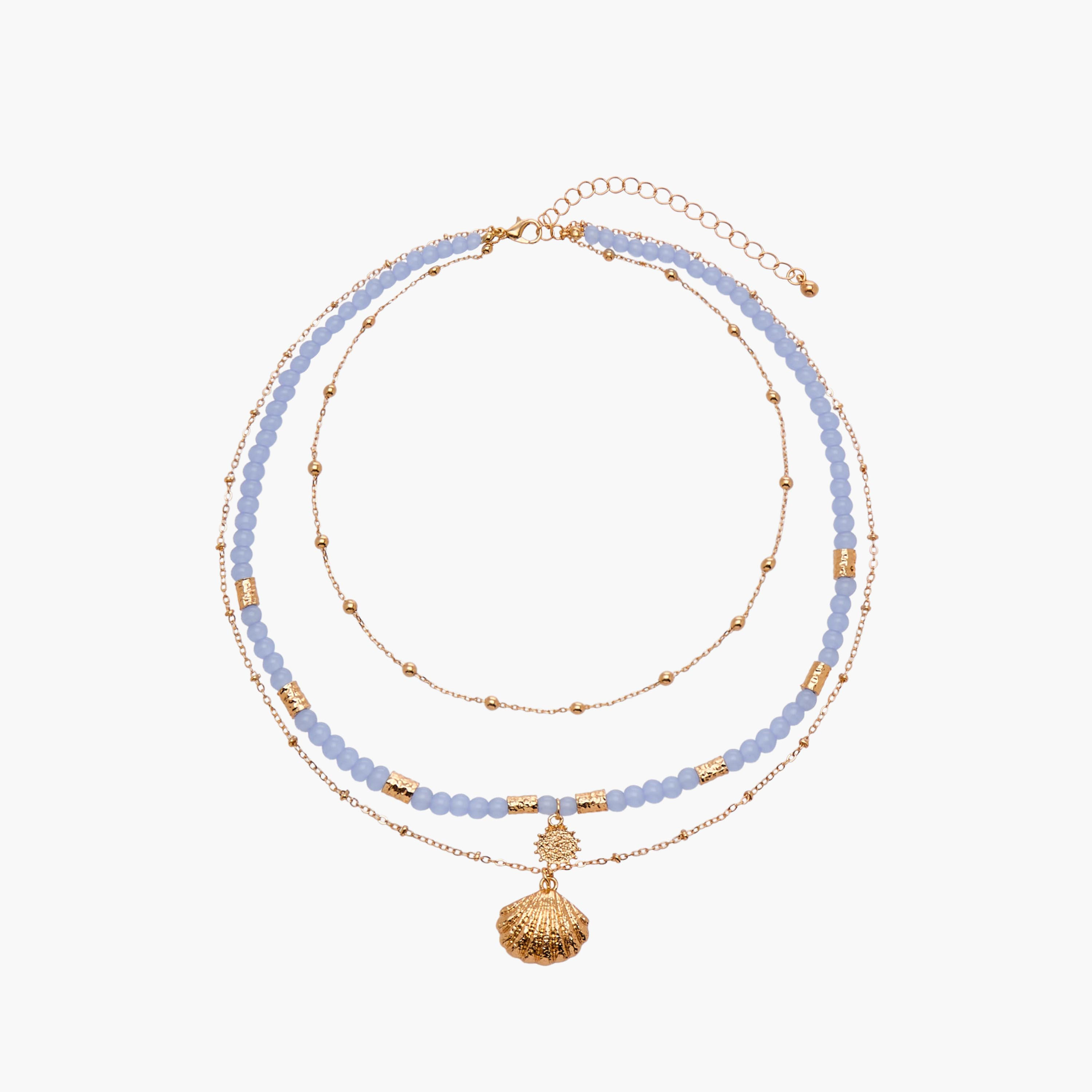 قلادة خرز طبقات بلون ذهبي ودلاية صدف-women-watchesandjewellery-jewellery-necklacesandpendants-image-5
