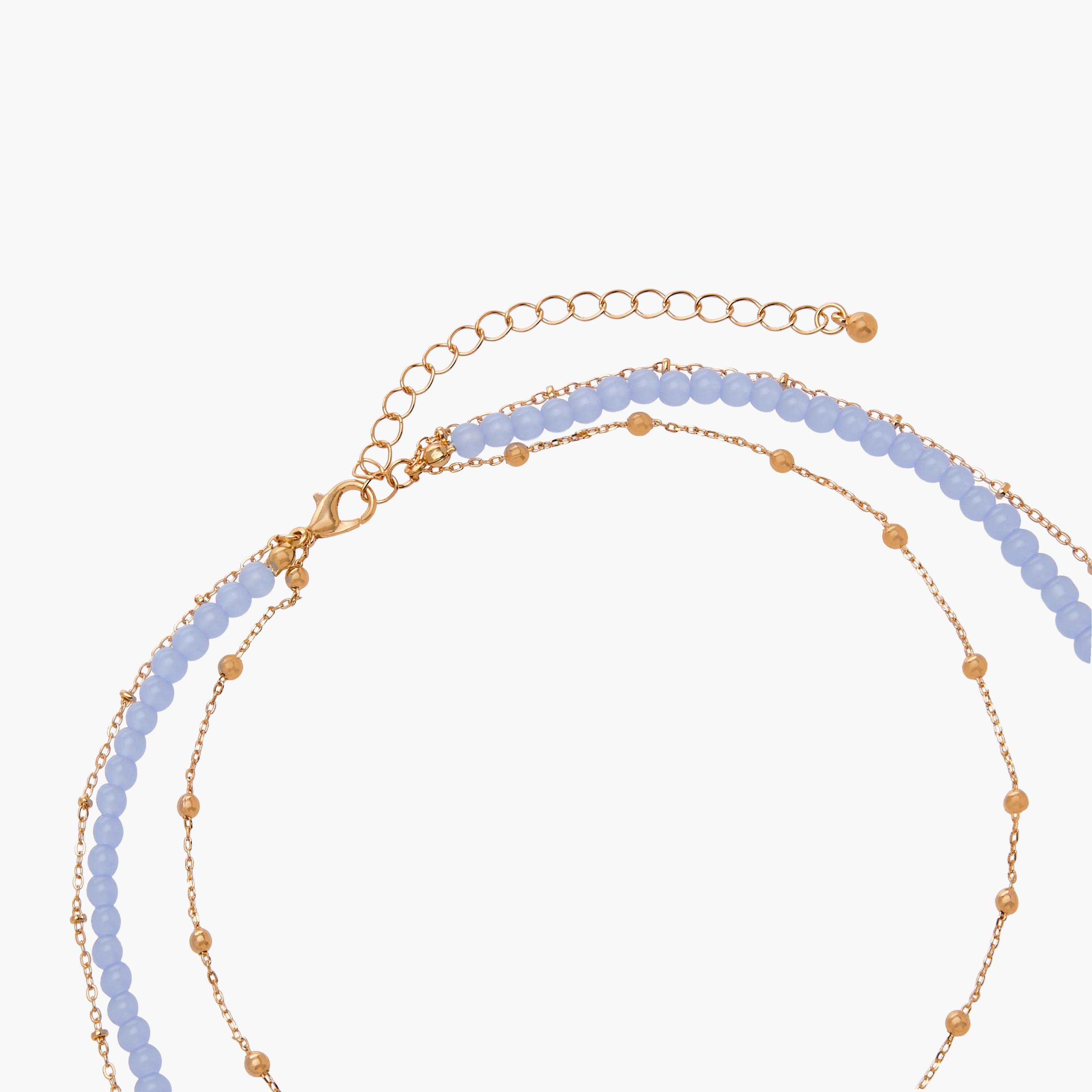 قلادة خرز طبقات بلون ذهبي ودلاية صدف-women-watchesandjewellery-jewellery-necklacesandpendants-image-2