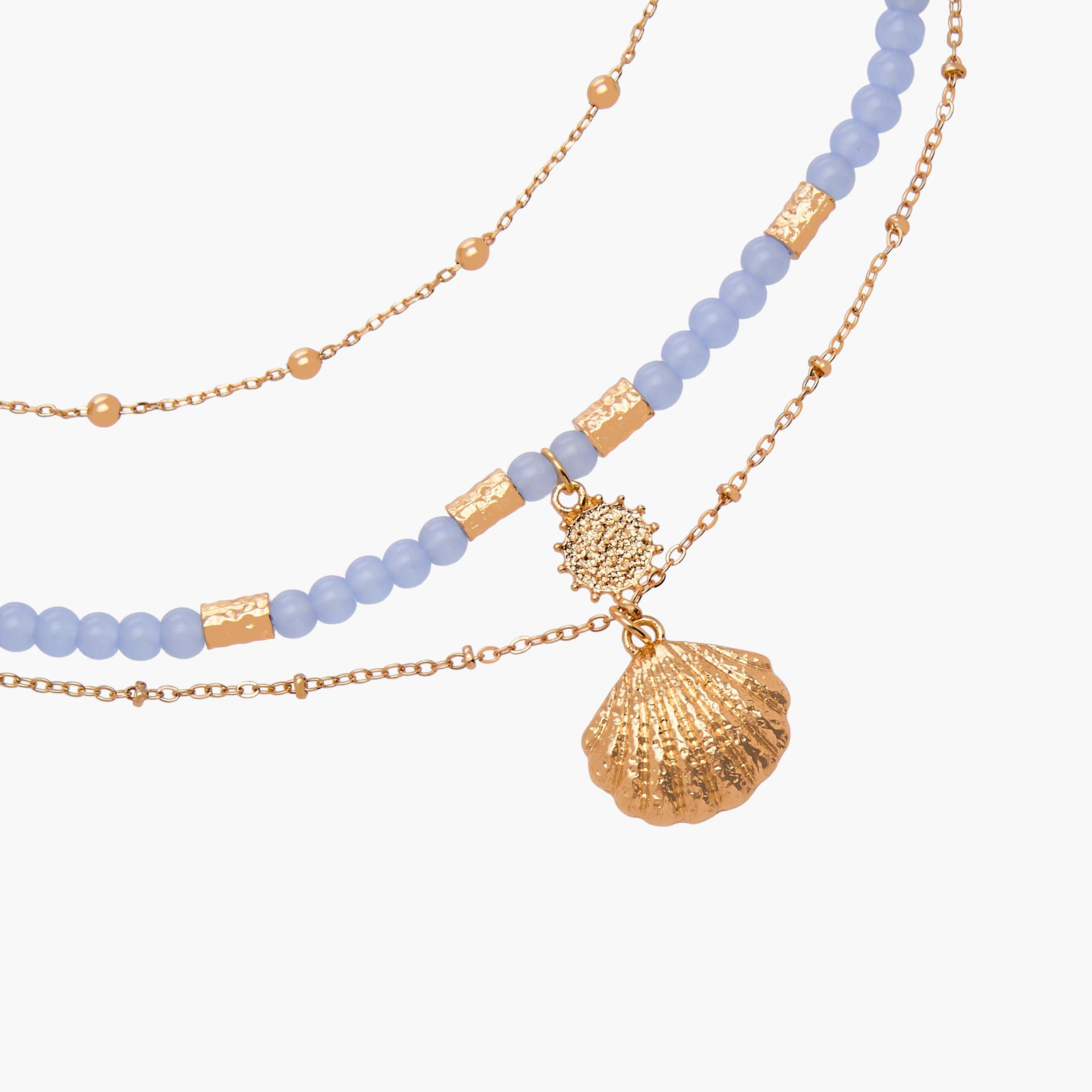 قلادة خرز طبقات بلون ذهبي ودلاية صدف-women-watchesandjewellery-jewellery-necklacesandpendants-image-1
