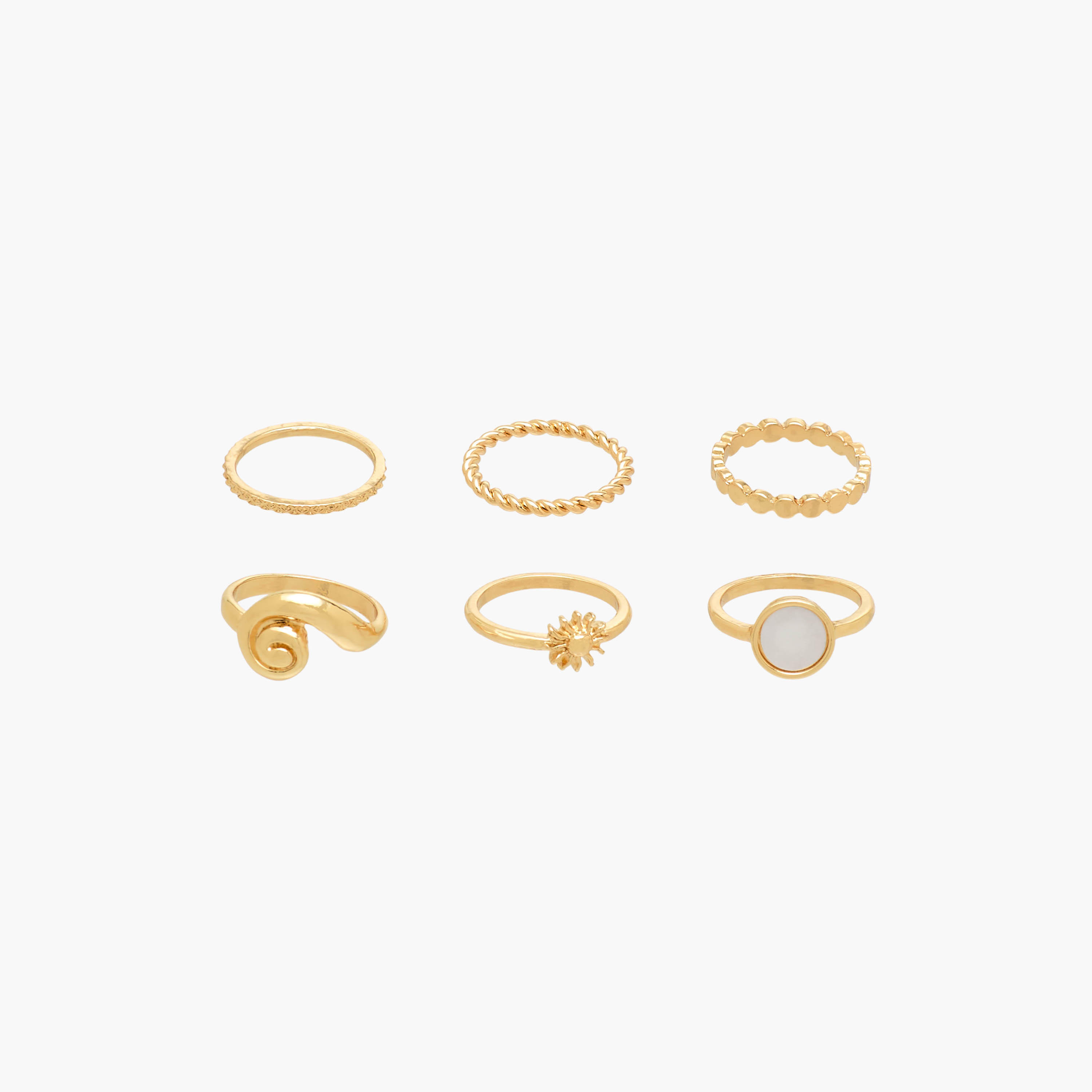خواتم ذهبية متنوعة - طقم من 6 قطع-women-watchesandjewellery-jewellery-rings-image-1