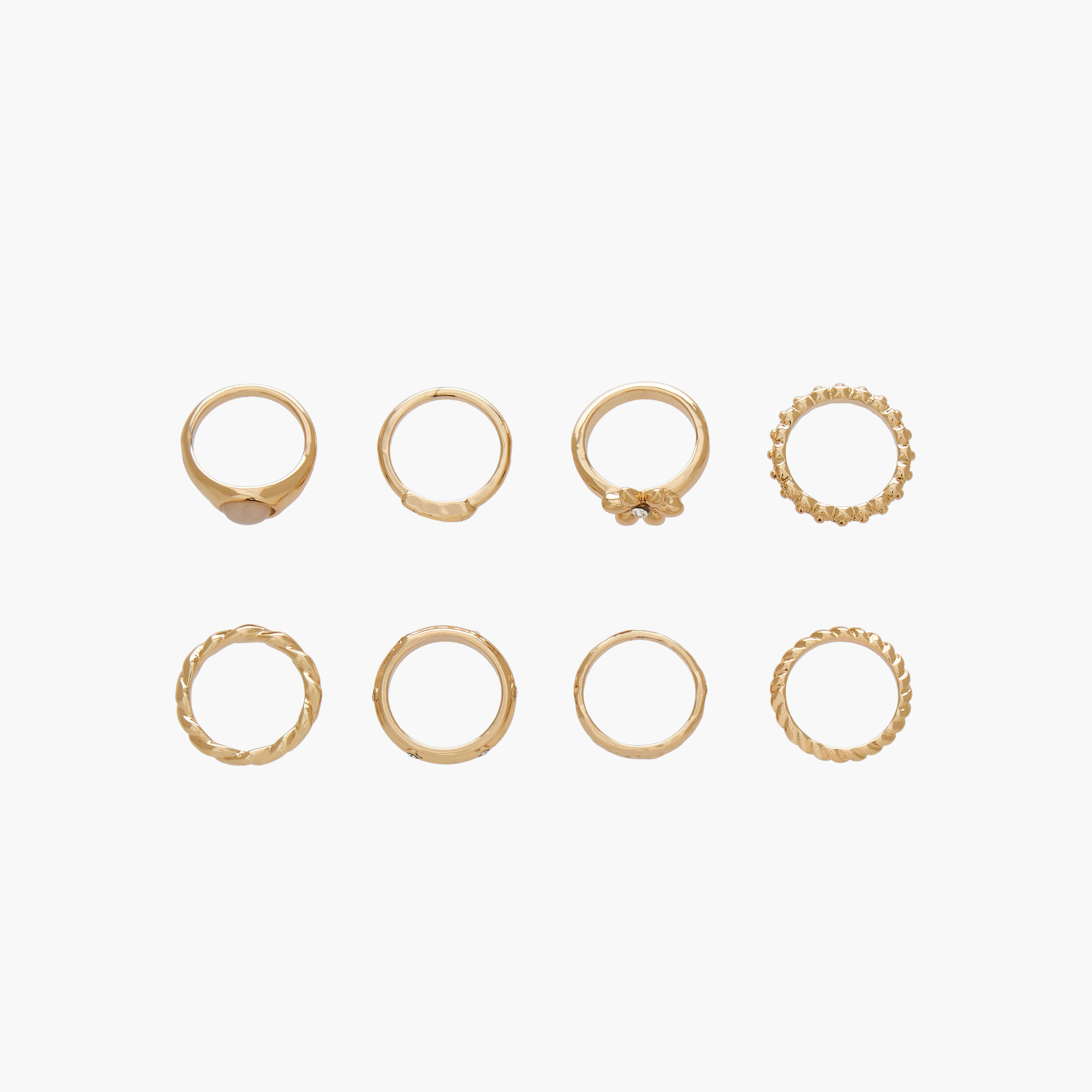 طقم خواتم بارزة الملمس بلون ذهبي 8 قطع-women-watchesandjewellery-jewellery-rings-image-1