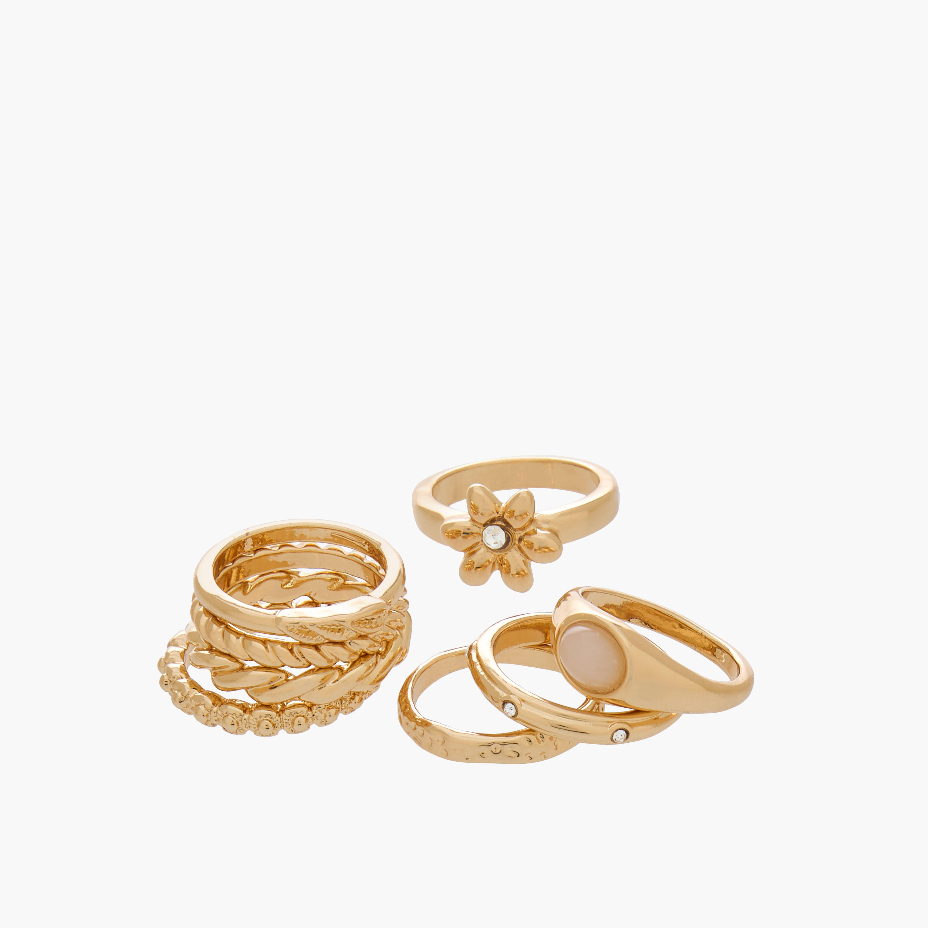 طقم خواتم بارزة الملمس بلون ذهبي 8 قطع-women-watchesandjewellery-jewellery-rings-image-3