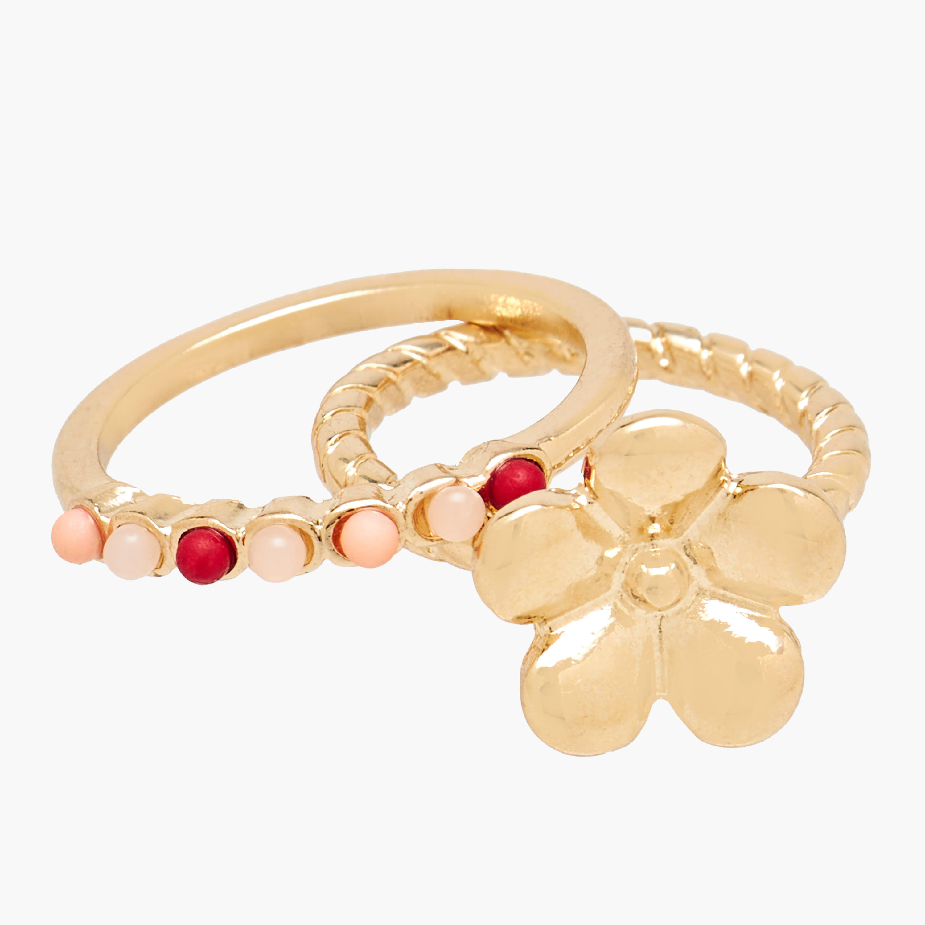 Set of 5 - Stackable Gold Tone Ring with Floral Design-women-watchesandjewellery-jewellery-rings-image-4