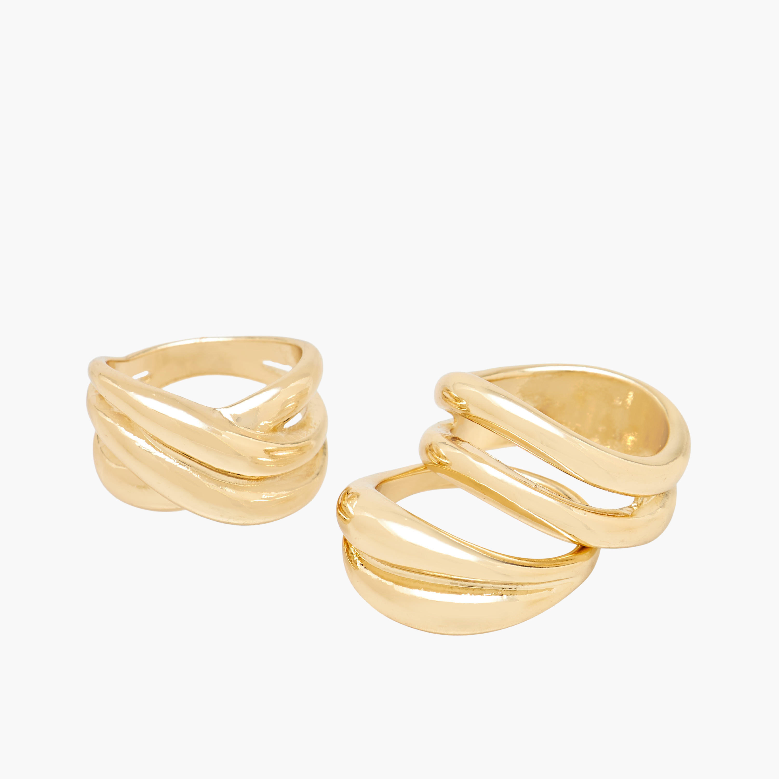 خواتم مكدسة بلون ذهبي وتصميم سميك - طقم 3 قطع-women-watchesandjewellery-jewellery-rings-image-2