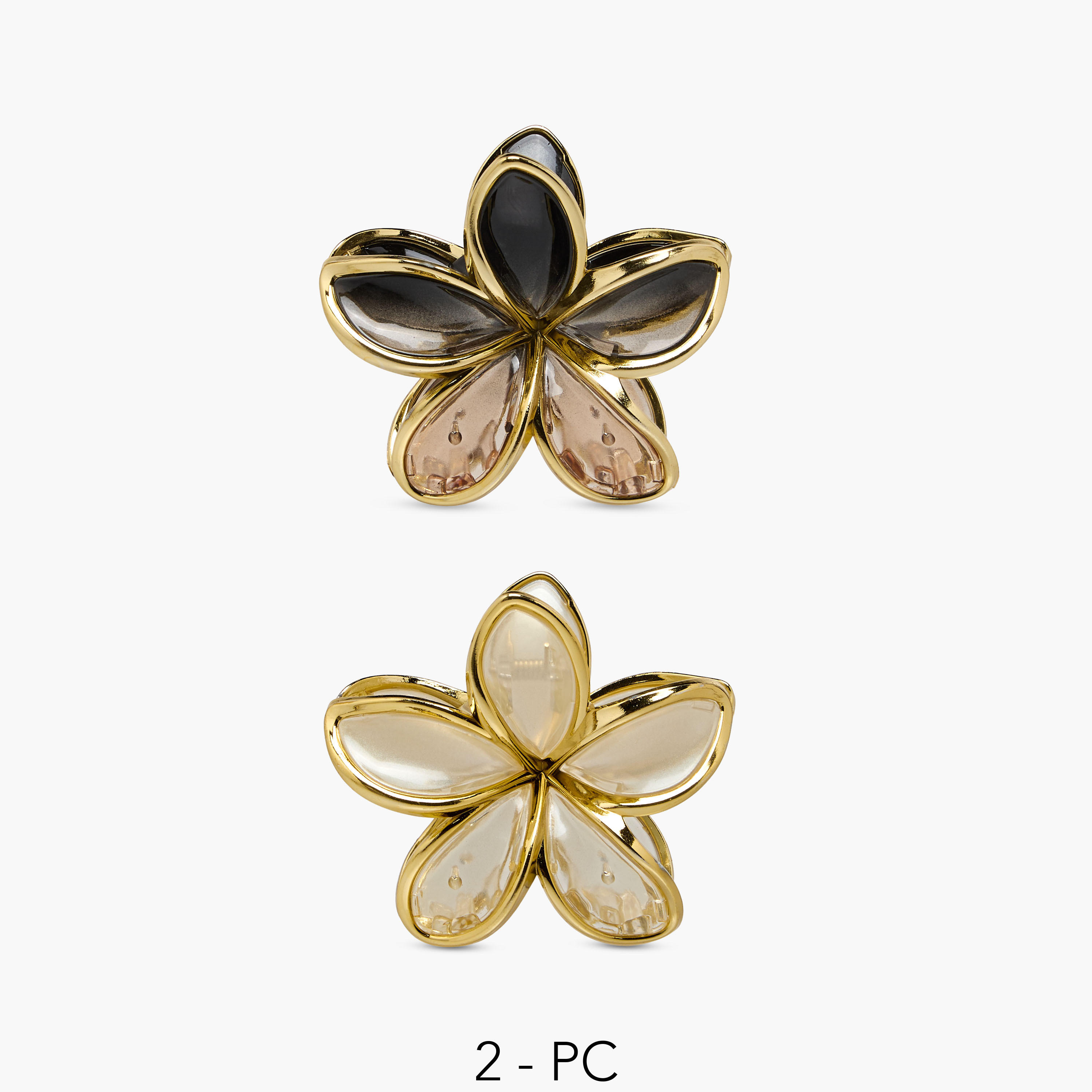 Pack of 2 Floral Hair Clamp with Metallic Trim-women-hairaccessories-clamps-image-1