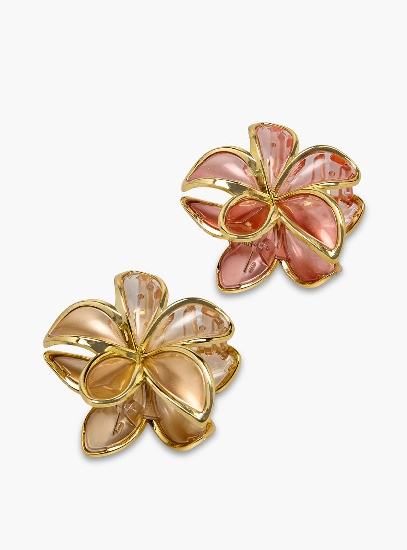 Pack of 2 Floral Hair Clamp with Metallic Trim-women-hairaccessories-clamps-image-5