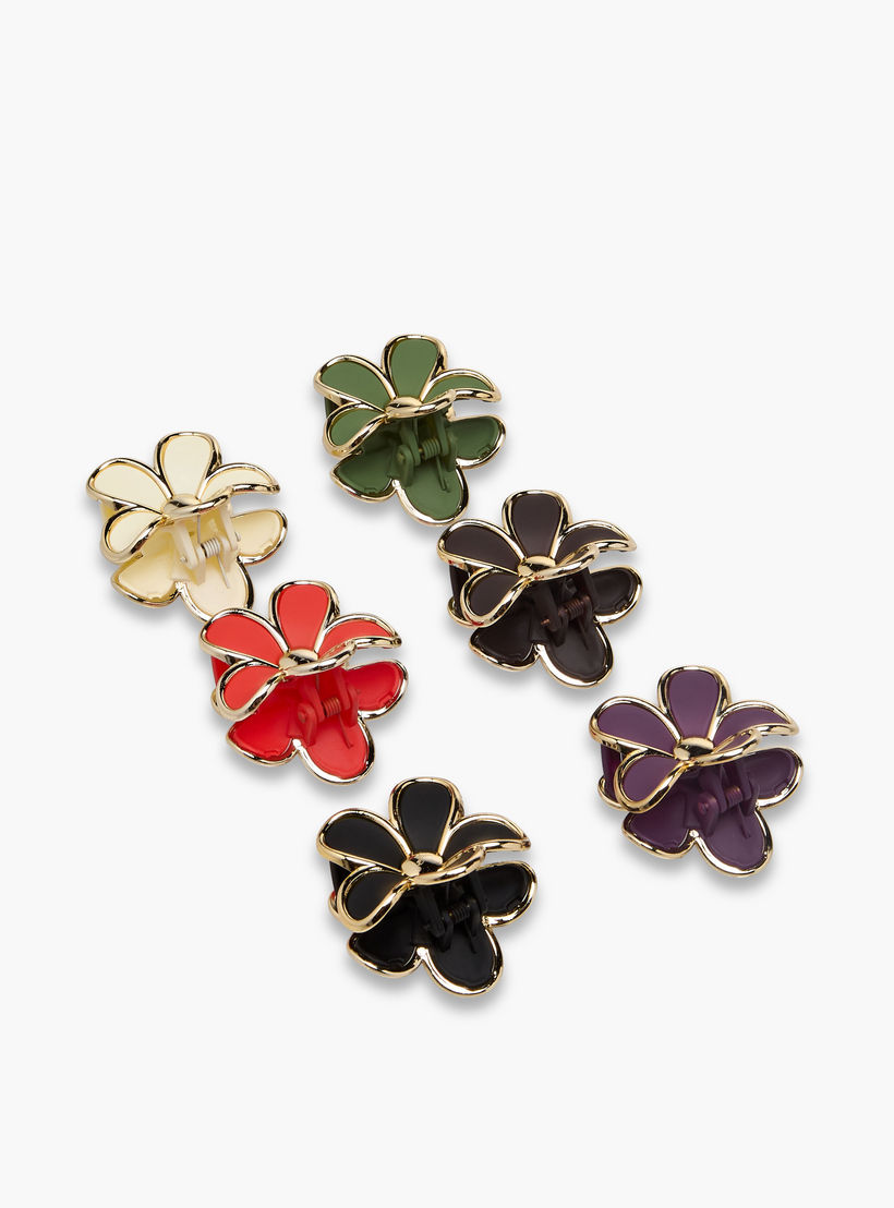 Pack of 6 Floral Hair Clamp with Metallic Trim-women-hairaccessories-clamps-image-6