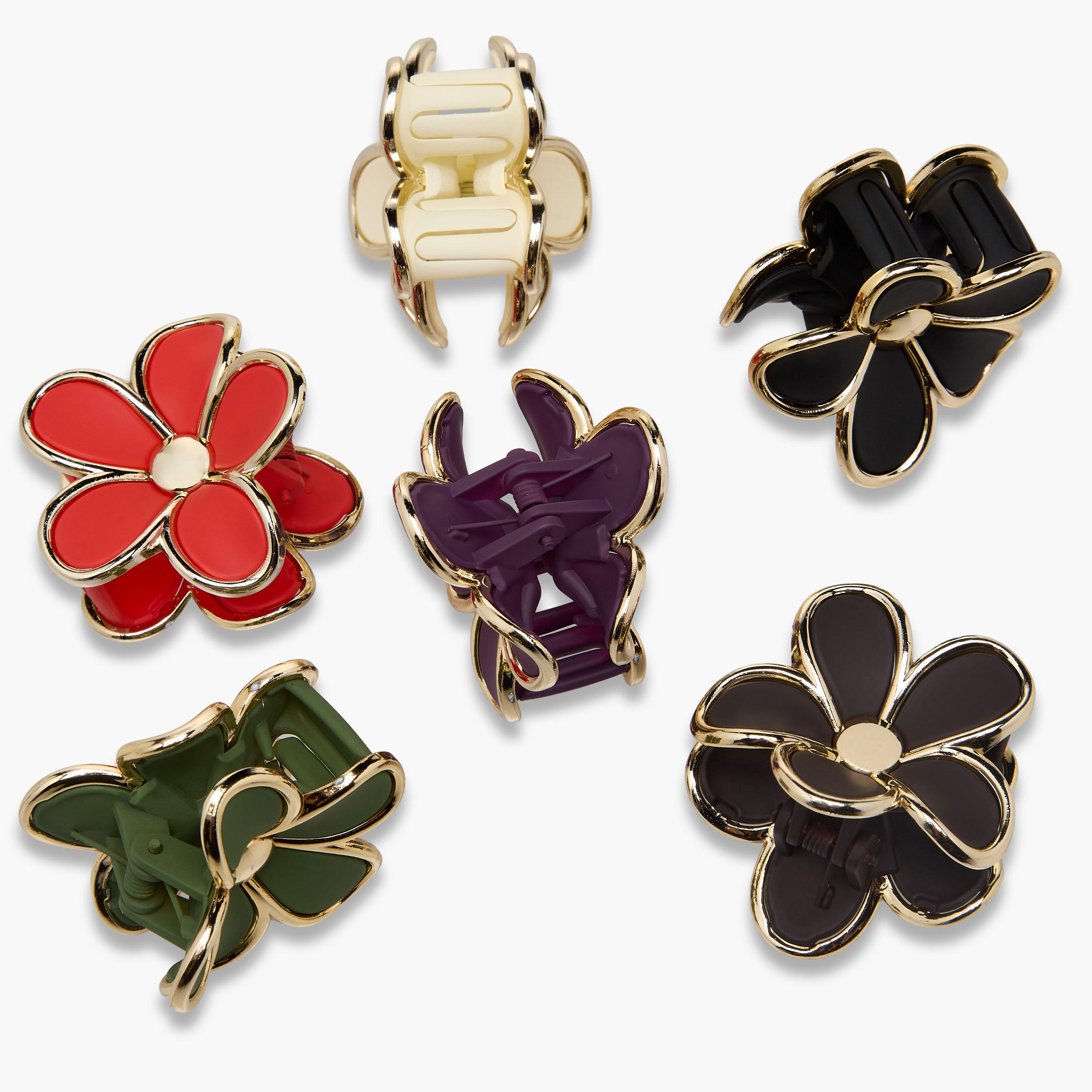 Pack of 6 Floral Hair Clamp with Metallic Trim-women-hairaccessories-clamps-image-7