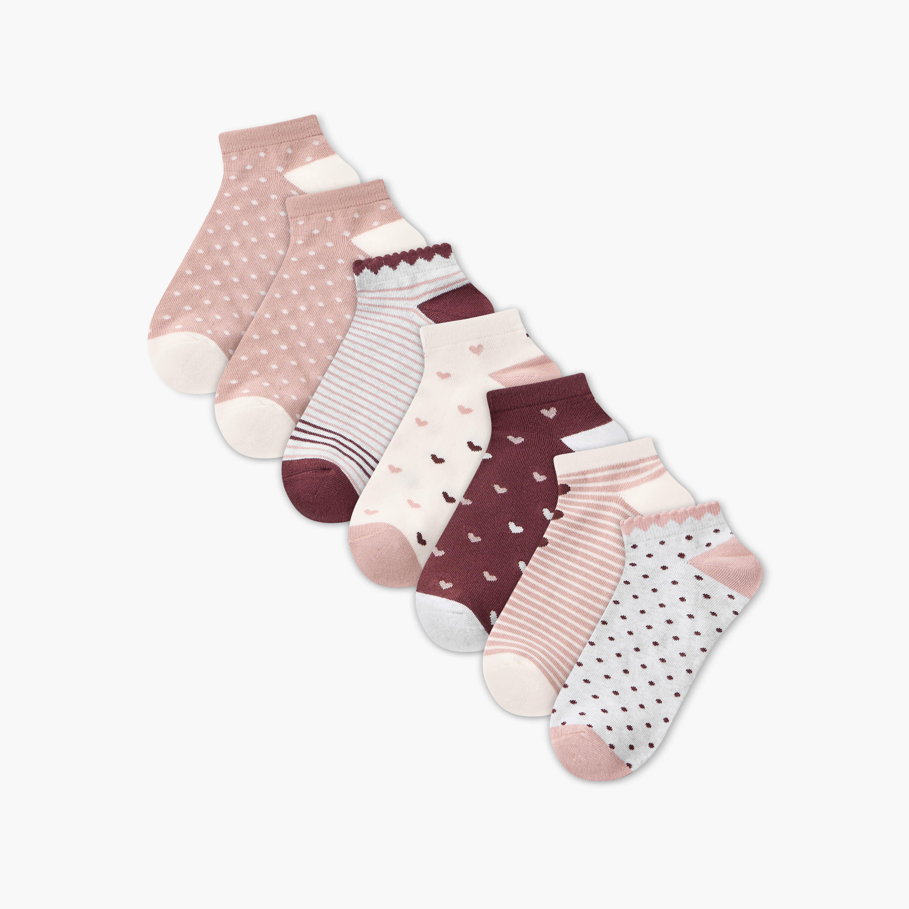 طقم جوارب قطنية قصيرة بطبعات أنيقة 7 قطع-women-socksandstockings-image-1