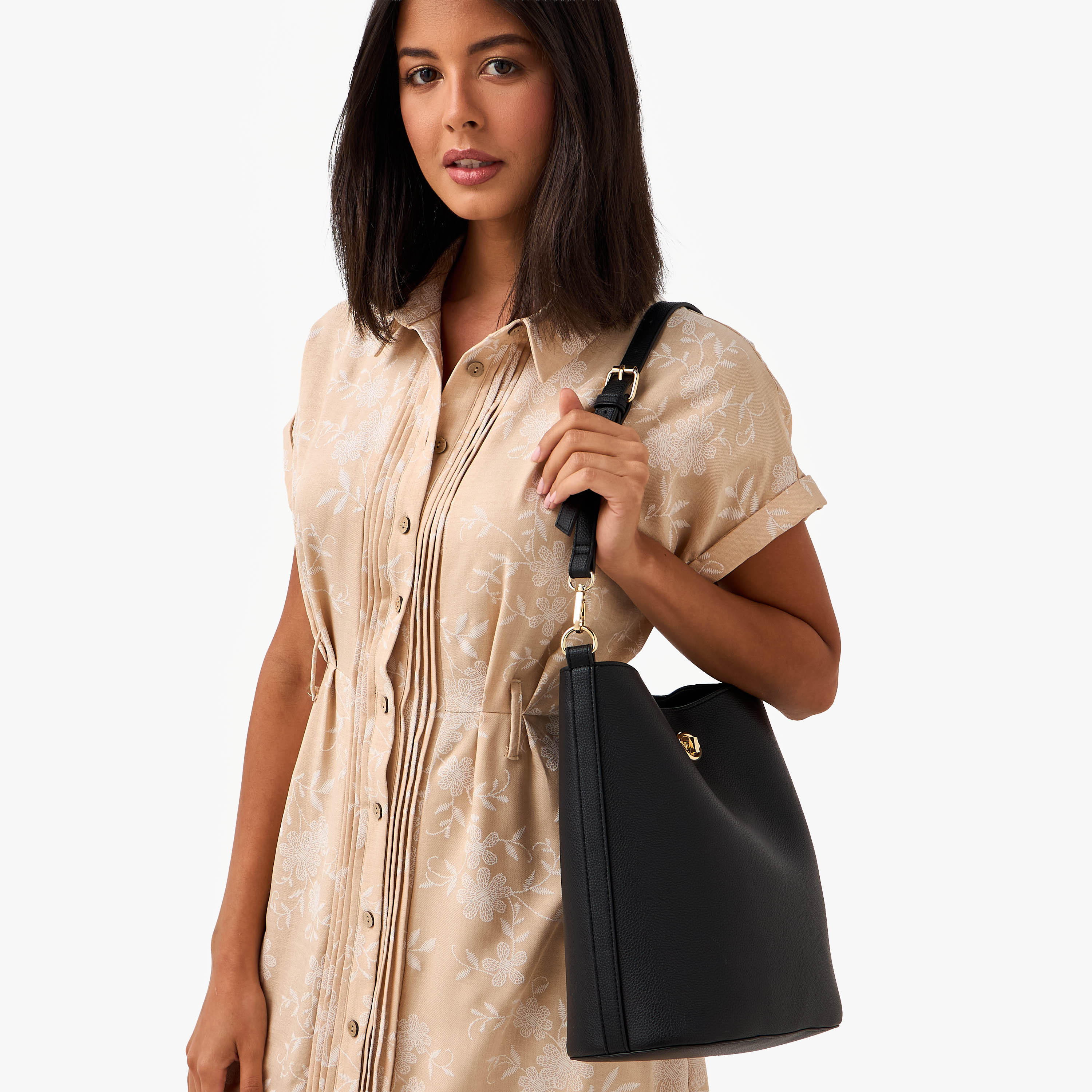 شنطة دلو بارزة الملمس بإغلاق قفل دوار-women-bagsandwallets-handbags-image-2
