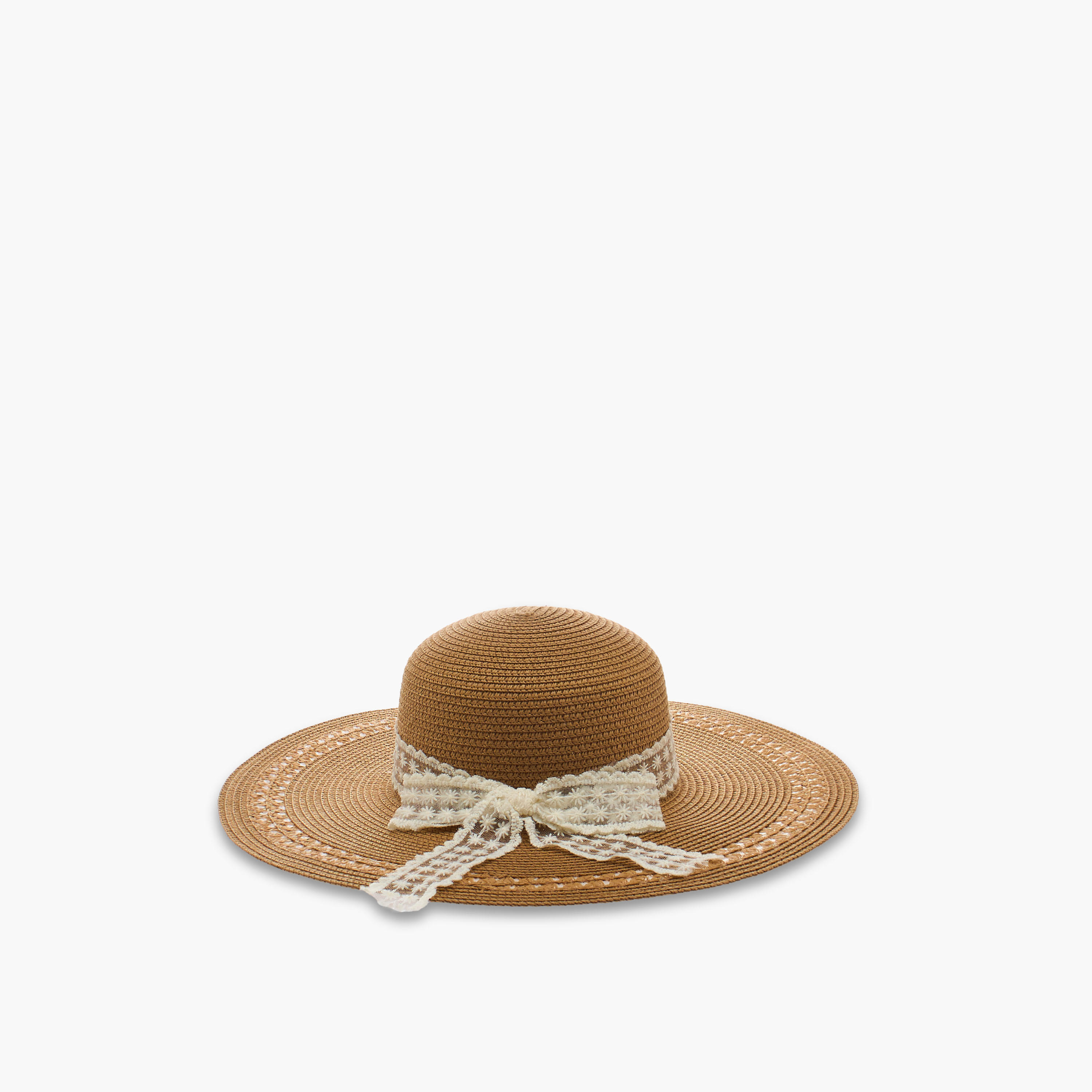 Lace Trim Beach Hat with Bow Detail-women-clothingaccessories-capsandhats-image-1
