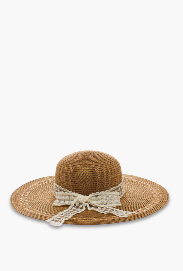 Lace Trim Beach Hat with Bow Detail-women-image-1
