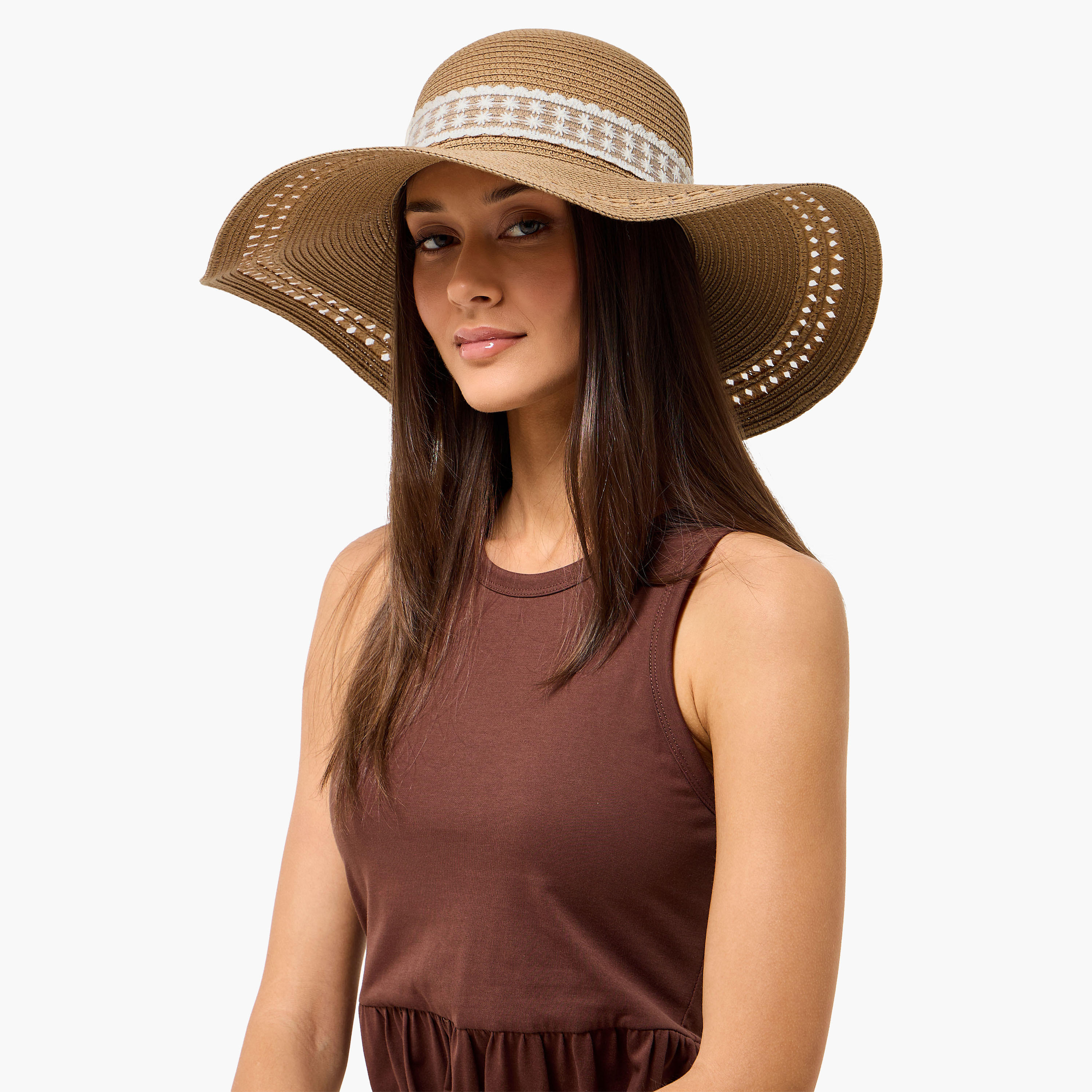Lace Trim Beach Hat with Bow Detail-women-clothingaccessories-capsandhats-image-2