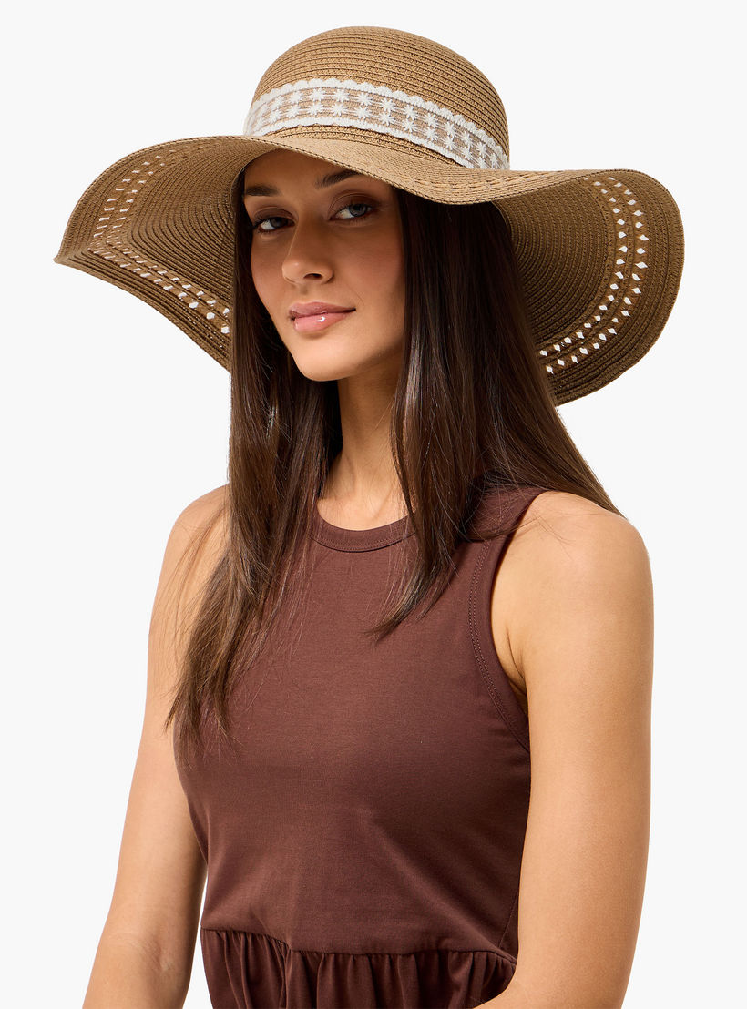 Lace Trim Beach Hat with Bow Detail-women-clothingaccessories-capsandhats-image-2