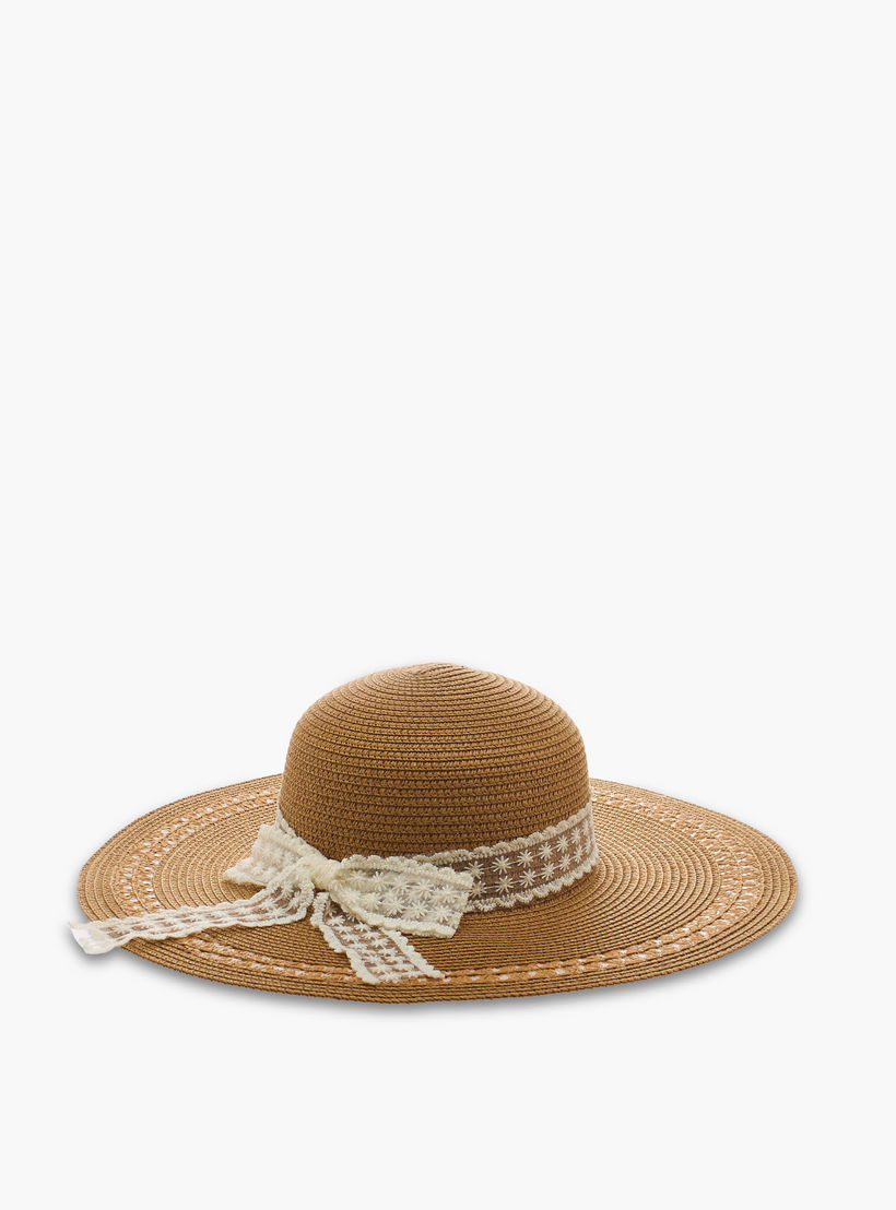 Lace Trim Beach Hat with Bow Detail-women-clothingaccessories-capsandhats-image-3