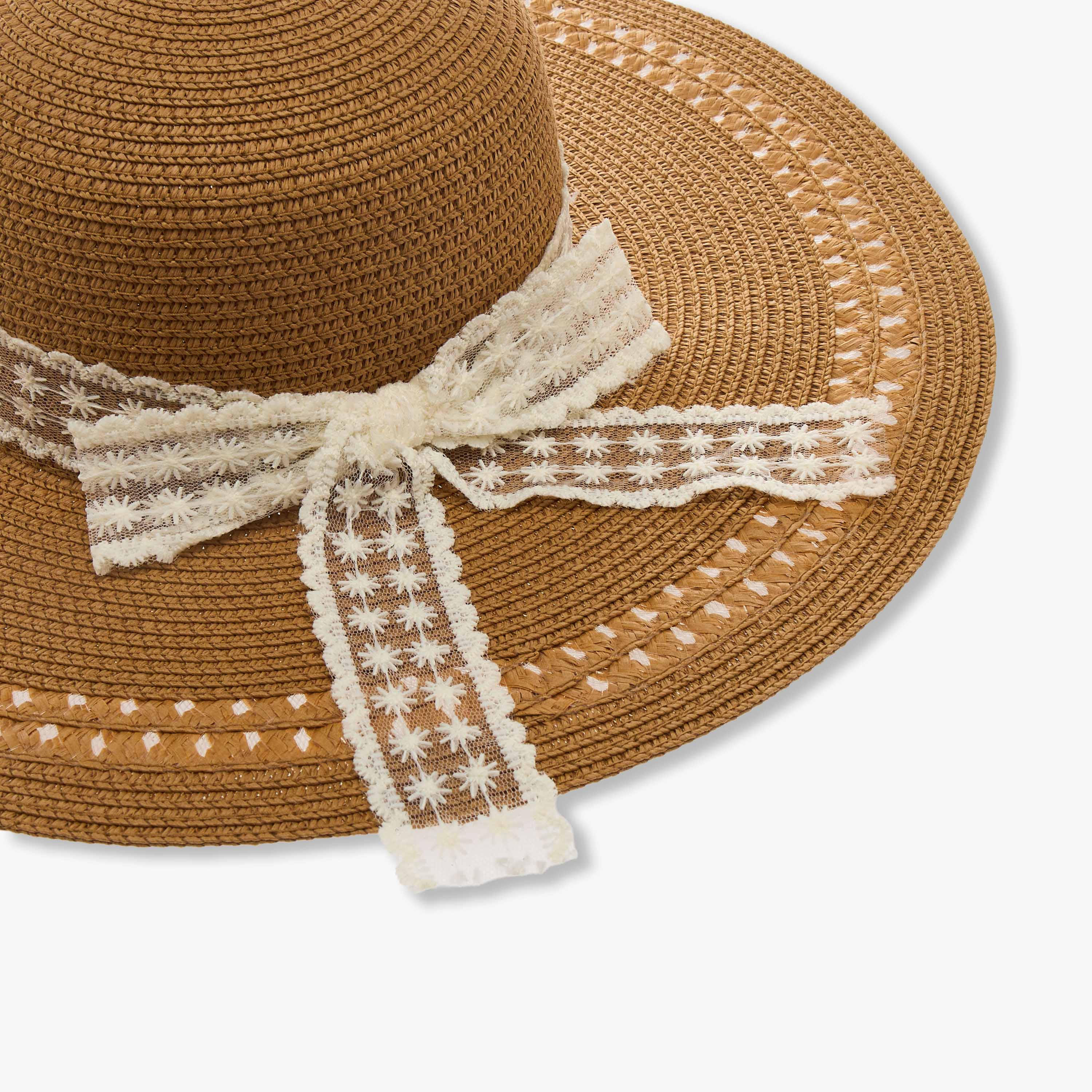 Lace Trim Beach Hat with Bow Detail-women-clothingaccessories-capsandhats-image-4