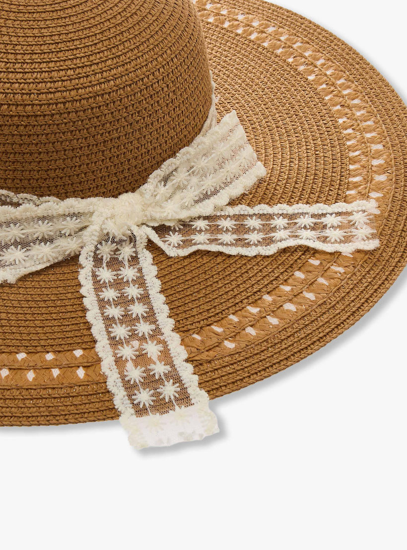 Lace Trim Beach Hat with Bow Detail-women-clothingaccessories-capsandhats-image-4