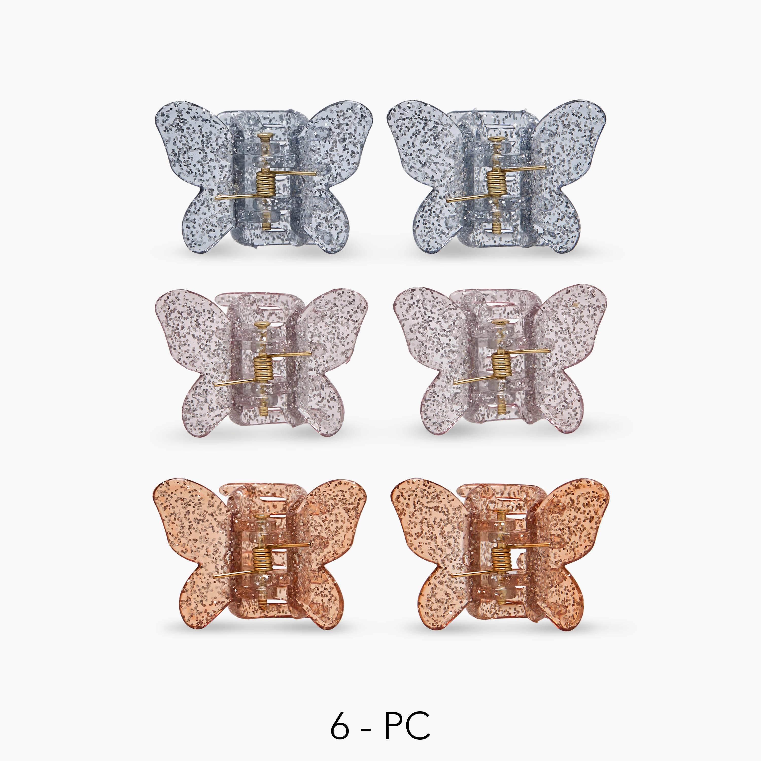Gloo Pack of 6 Butterfly Hair Clamp with Glitter Finish-women-hairaccessories-clamps-image-1