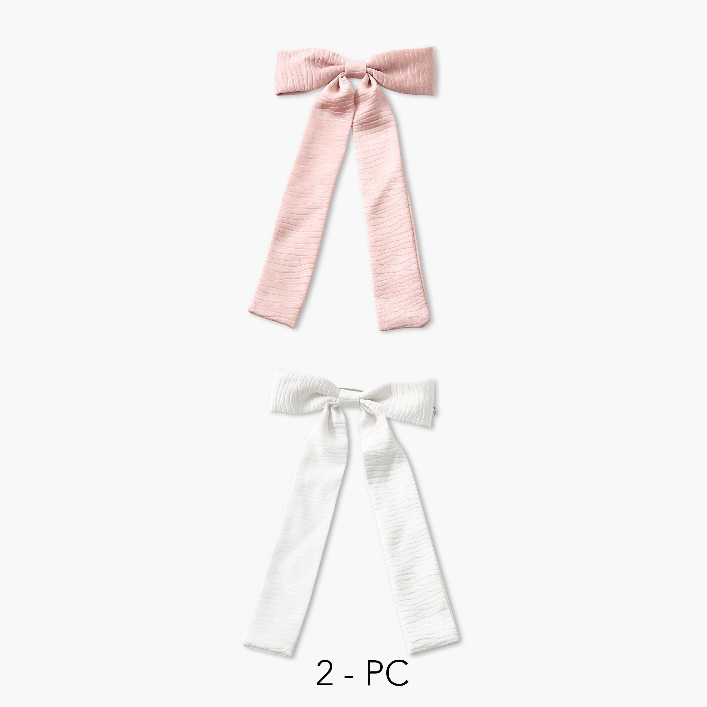 طقم مشابك شعر فيونكة بتصميم بارز الملمس - قطعتين-women-hairaccessories-clips-image-1