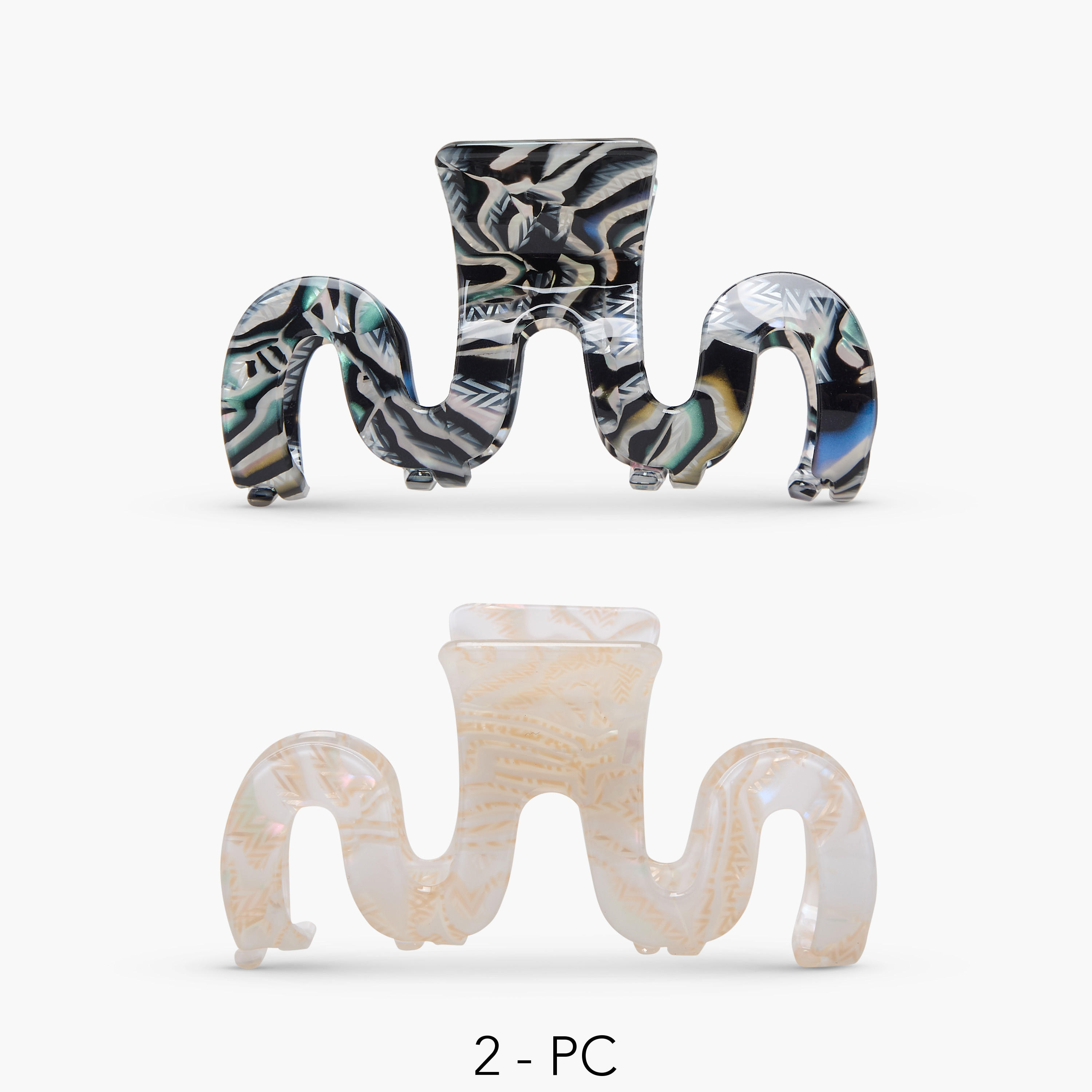 Pack of 2 Wavy Hair Clamp with Patterned Finish-women-hairaccessories-clamps-image-1