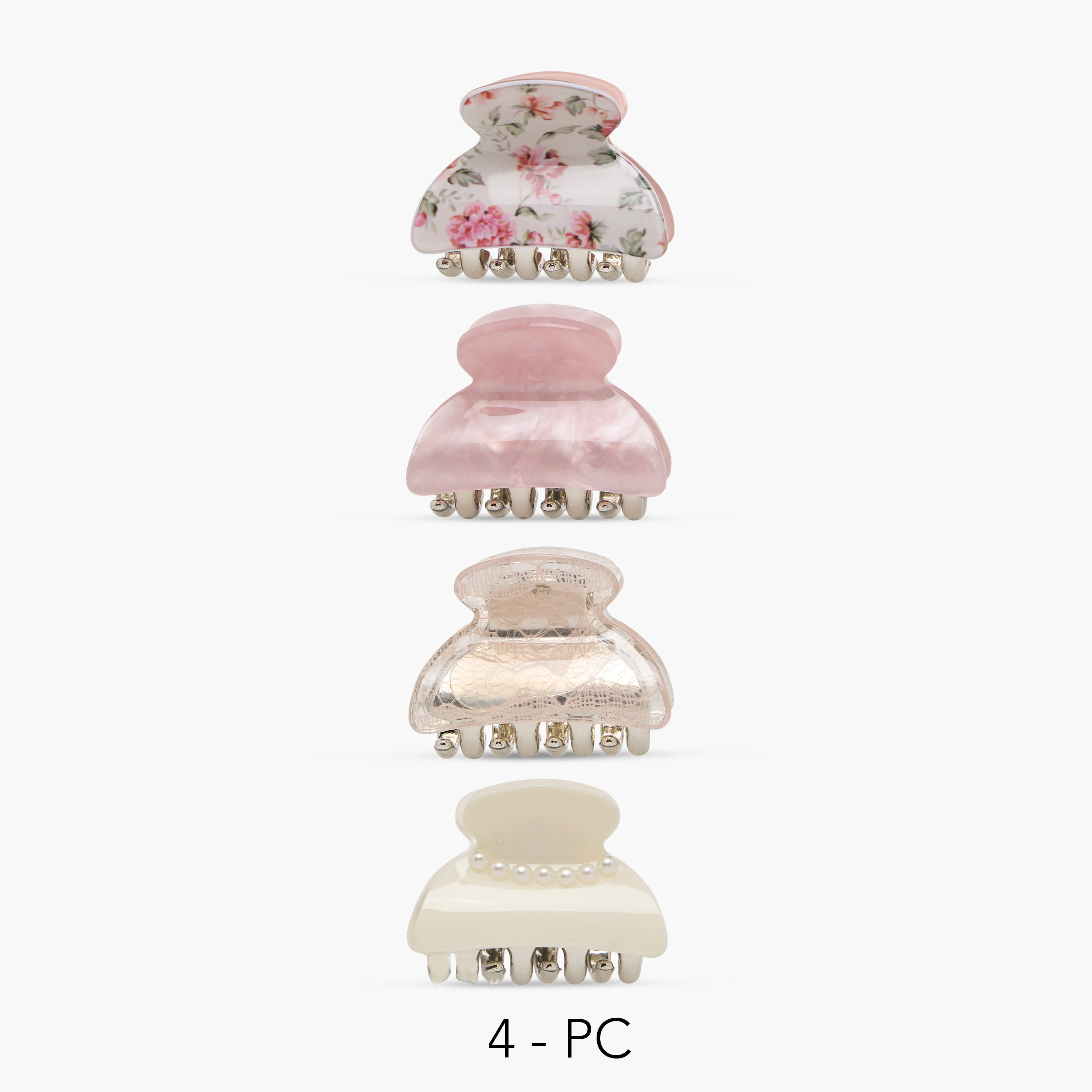 طقم مشابك شعر 4 قطع بتصميم منحني وطبعات متنوعة-women-hairaccessories-clamps-image-1