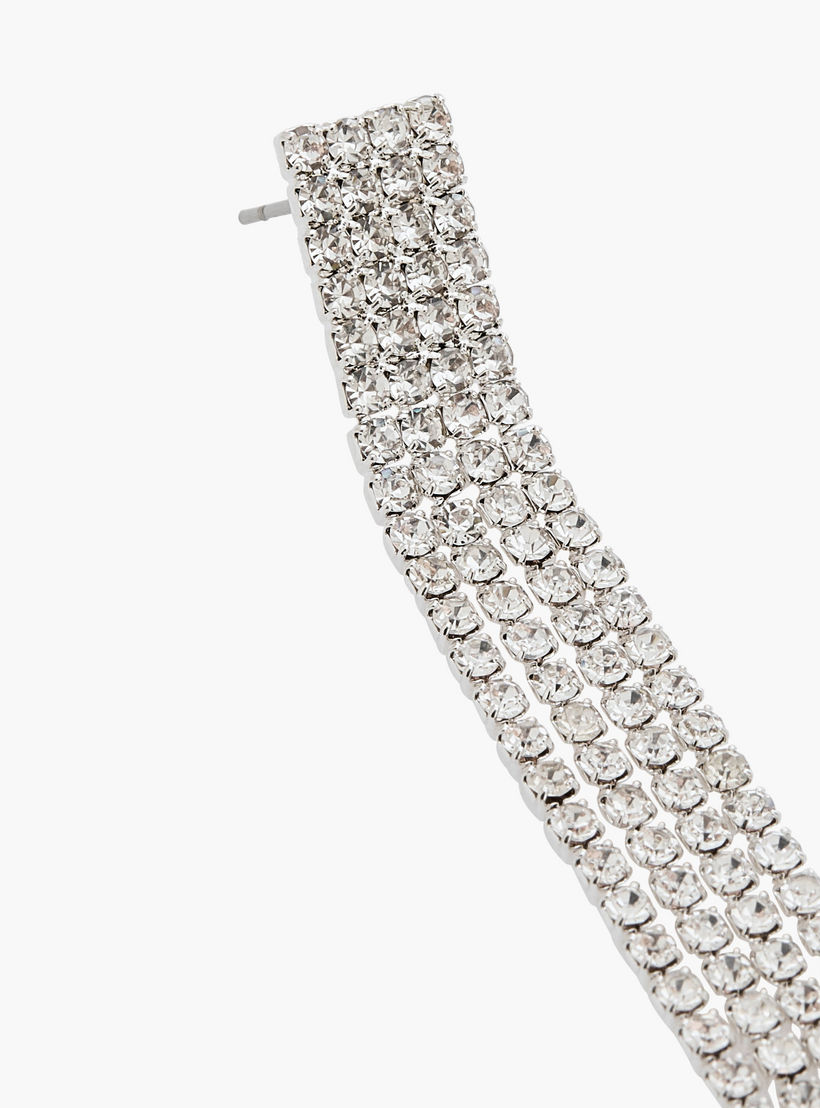 حلق مزين بلون فضي وشراشيب ومكبس إغلاق خلفي من جلو-women-watchesandjewellery-jewellery-earrings-image-3
