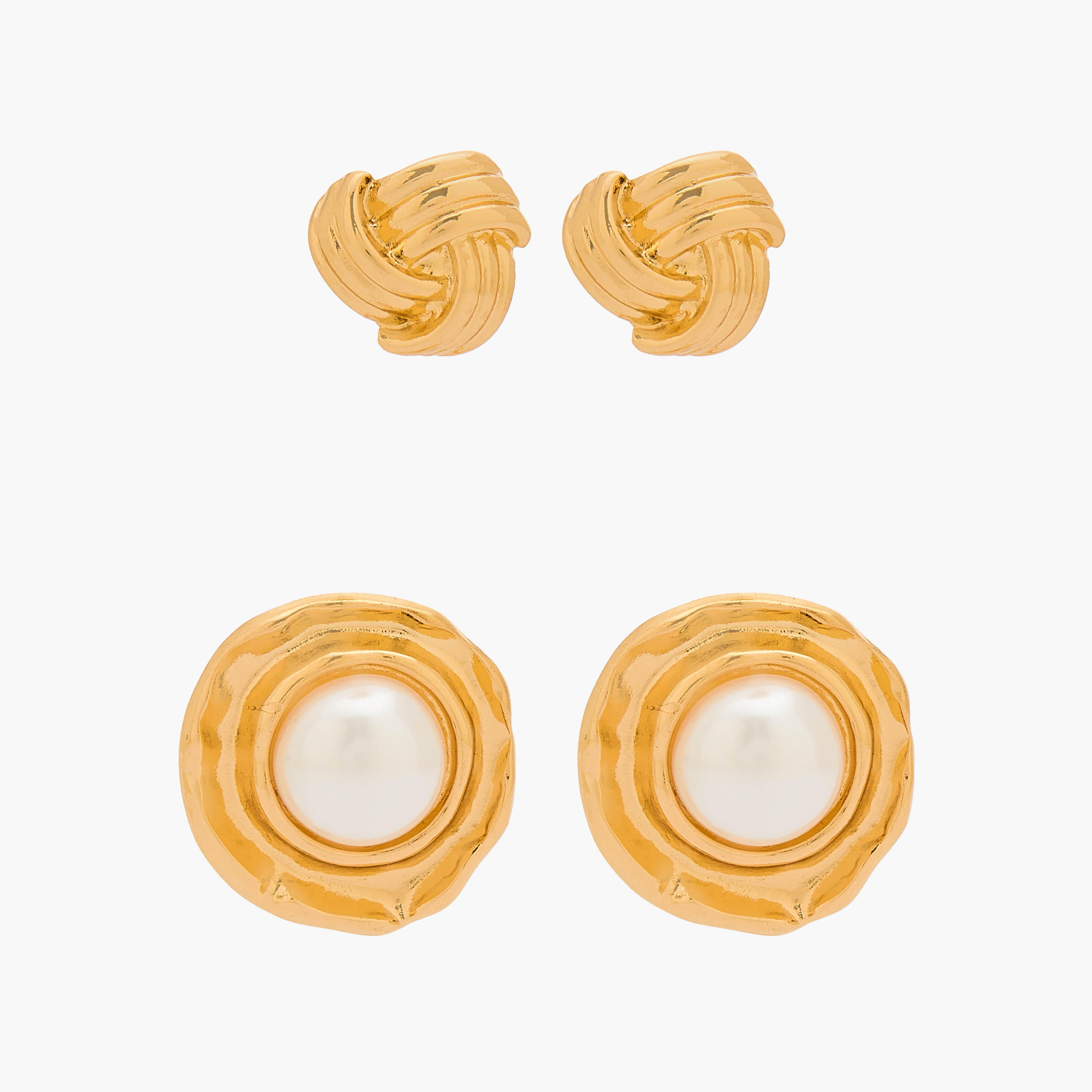حلقان متنوعة بلون ذهبي ومكبس إغلاق خلفي من جلو - طقم من قطعتين-women-watchesandjewellery-jewellery-earrings-image-1