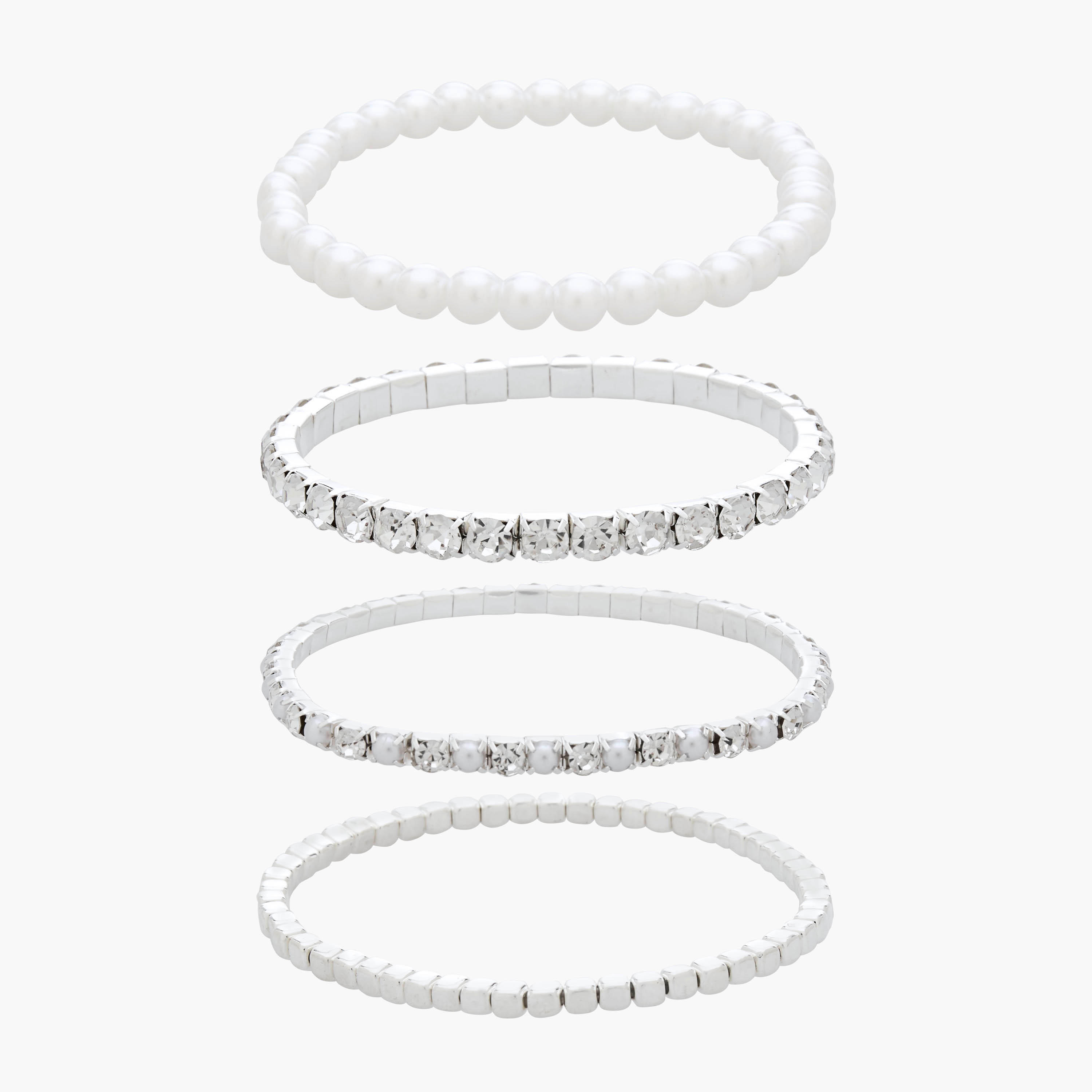 أساور مزينة بلون فضي - عبوة 4 قطع-women-watchesandjewellery-jewellery-banglesandbracelets-image-1