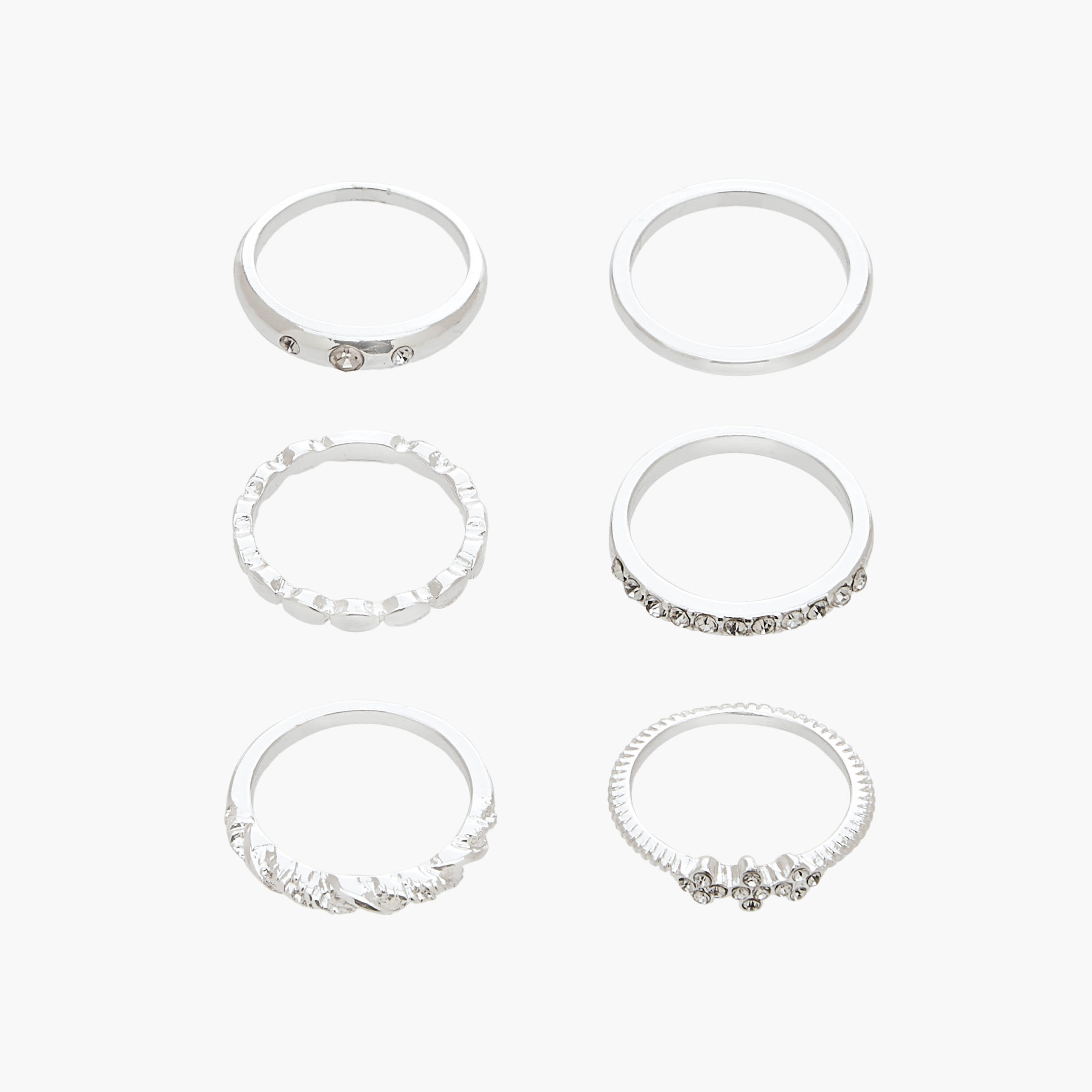 خواتم بلون فضي مزينة بتفاصيل لامعة من جلو - طقم من 6 قطع-women-watchesandjewellery-jewellery-rings-image-1