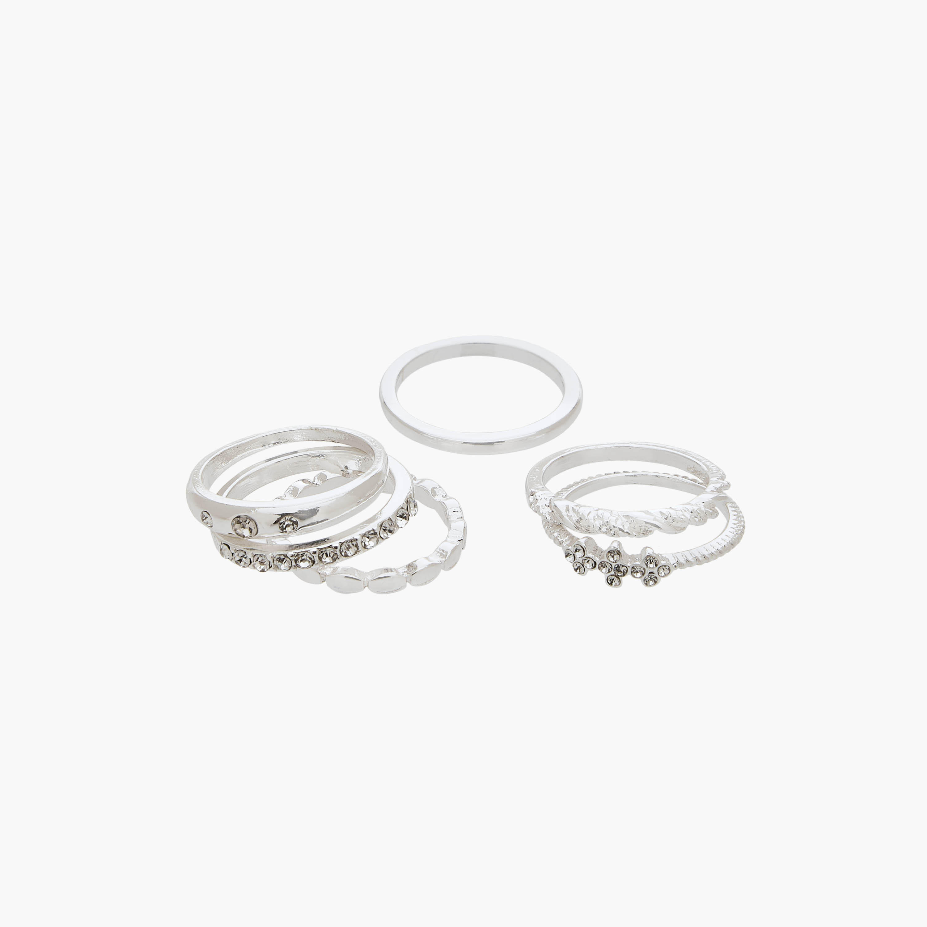 خواتم بلون فضي مزينة بتفاصيل لامعة من جلو - طقم من 6 قطع-women-watchesandjewellery-jewellery-rings-image-2
