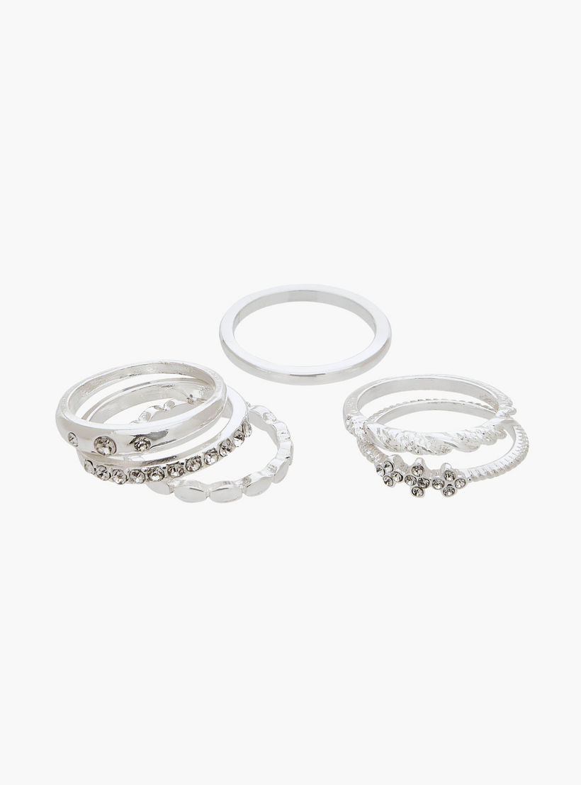 خواتم بلون فضي مزينة بتفاصيل لامعة من جلو - طقم من 6 قطع-women-watchesandjewellery-jewellery-rings-image-2