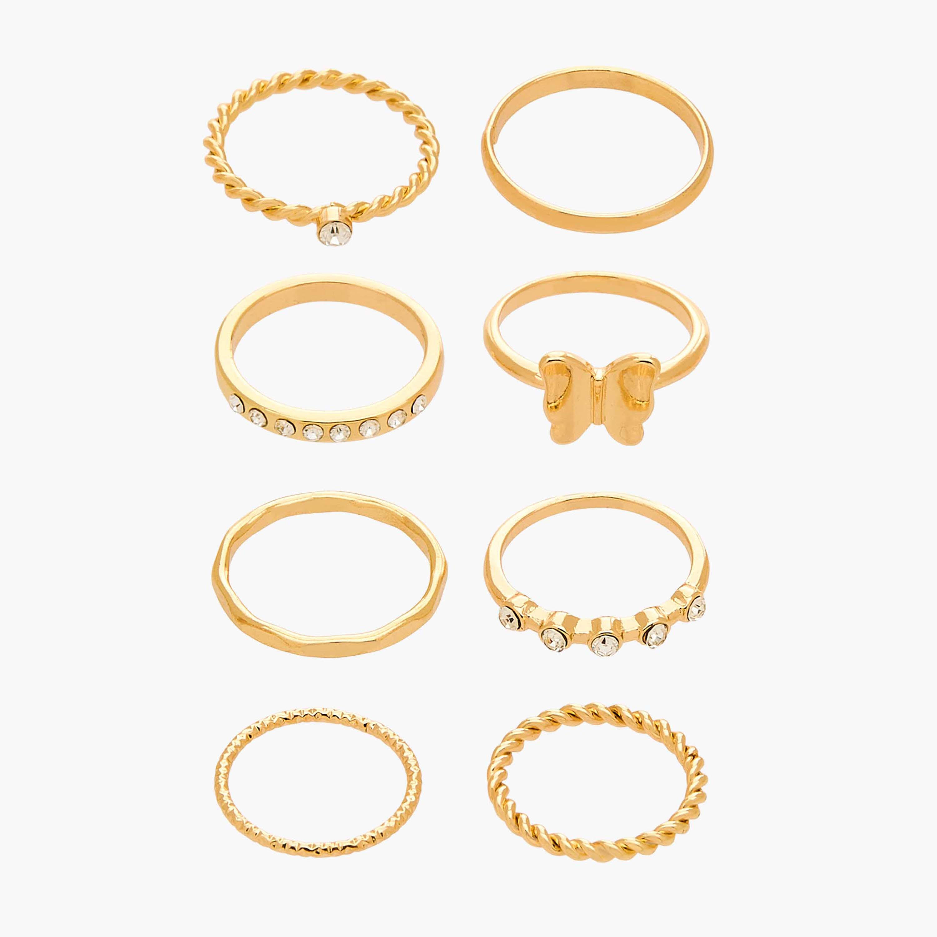 خواتم بلون ذهبي وتزيينات من جلو - طقم 8 قطع-women-watchesandjewellery-jewellery-rings-image-1