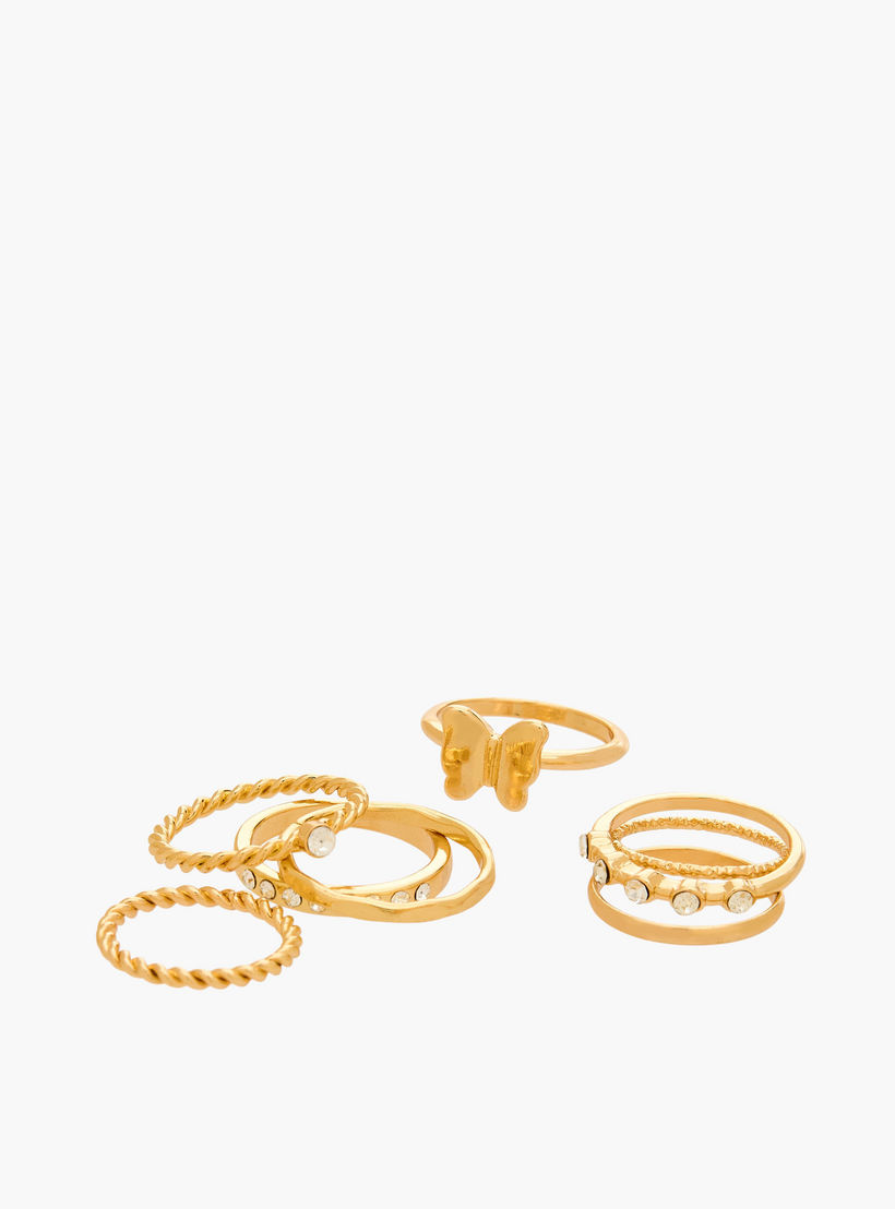 خواتم بلون ذهبي وتزيينات من جلو - طقم 8 قطع-women-watchesandjewellery-jewellery-rings-image-2