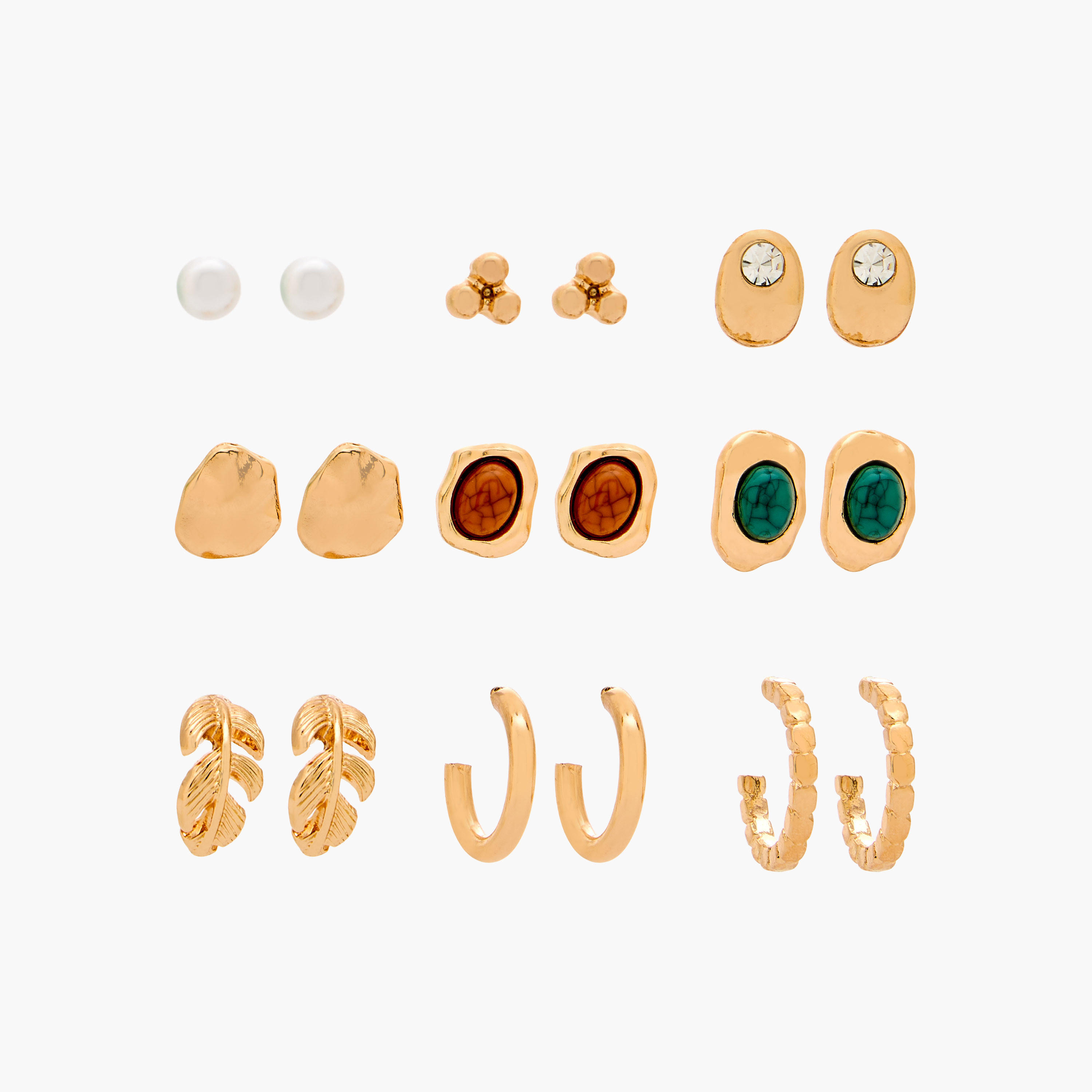 حلقان مطلية بالمينا بمكبس إغلاق خلفي من جلو - طقم من 9 قطع-women-watchesandjewellery-jewellery-earrings-image-1