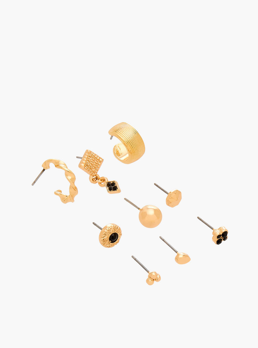 حلقان متنوعة بلون ذهبي بمكبس إغلاق من جلو - طقم 9 أزواج-women-watchesandjewellery-jewellery-earrings-image-2