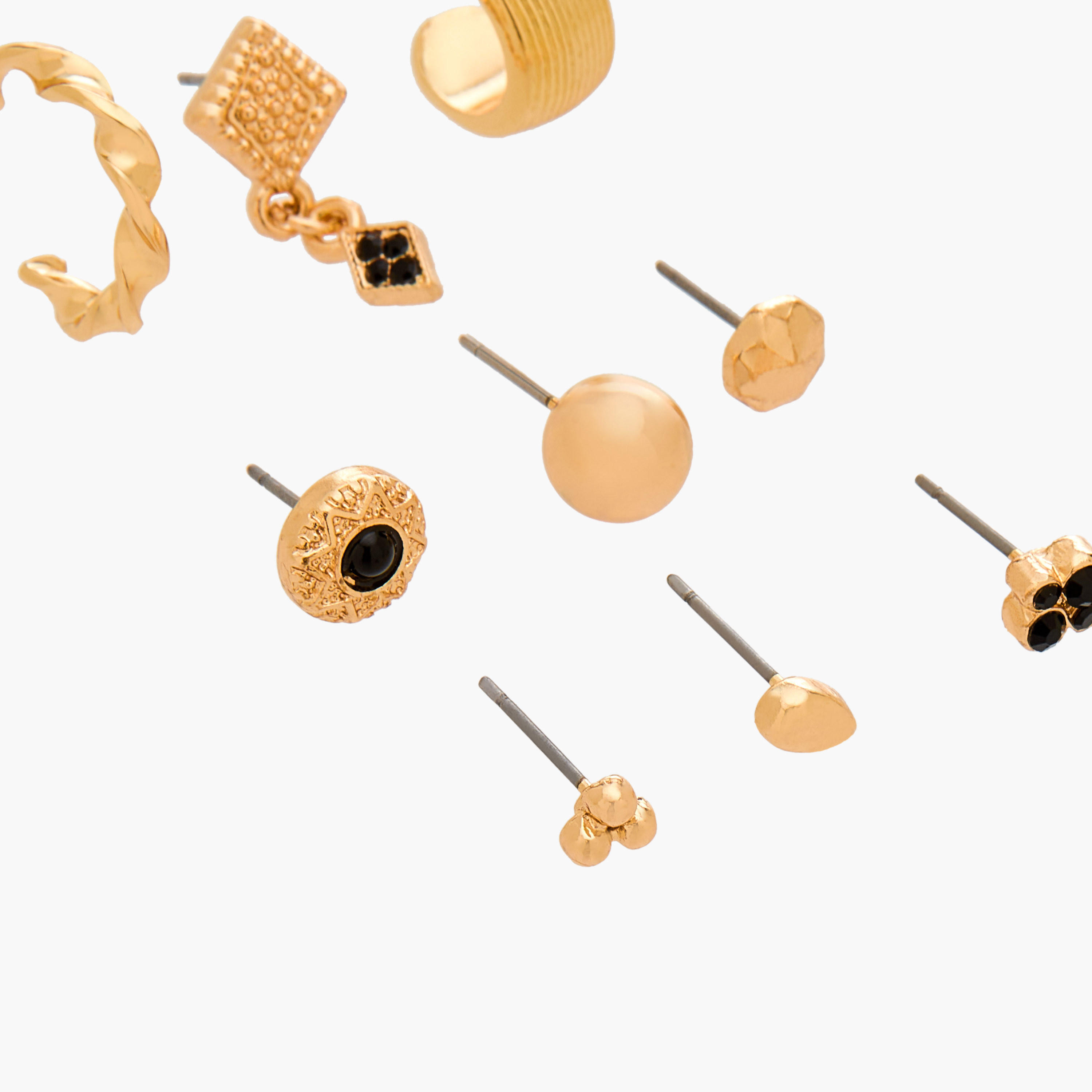 حلقان متنوعة بلون ذهبي بمكبس إغلاق من جلو - طقم 9 أزواج-women-watchesandjewellery-jewellery-earrings-image-3