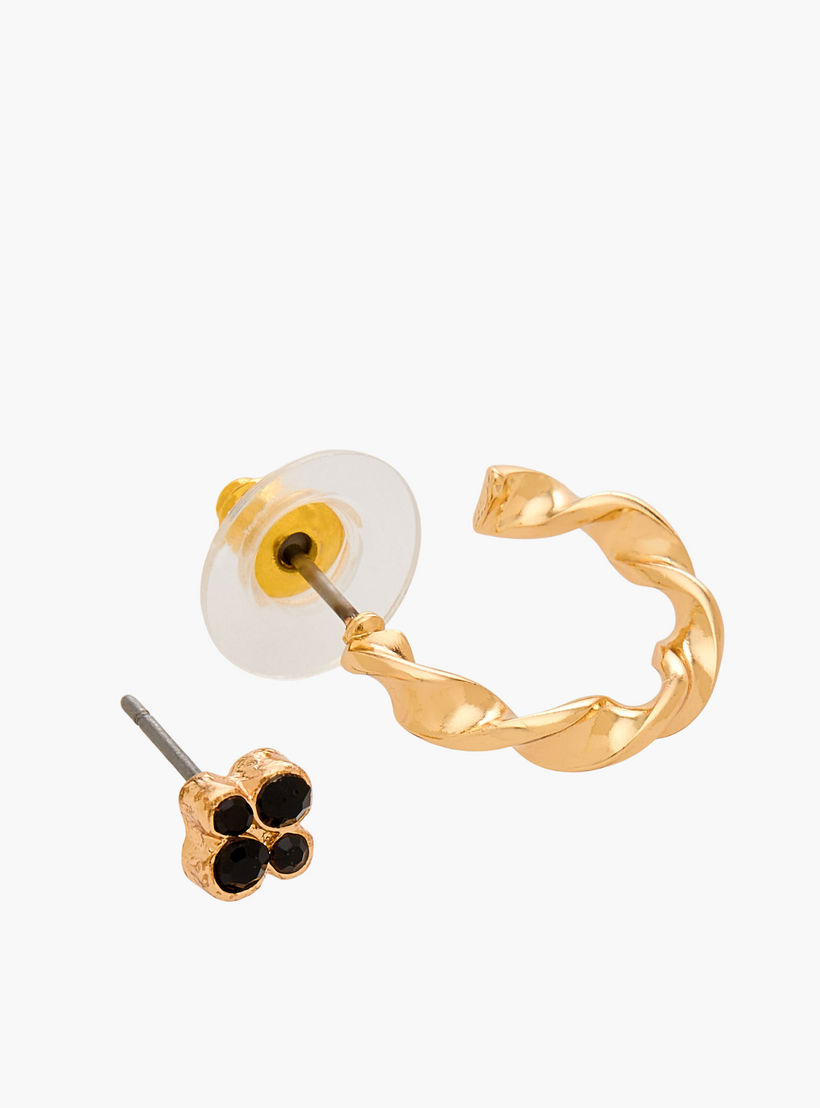 حلقان متنوعة بلون ذهبي بمكبس إغلاق من جلو - طقم 9 أزواج-women-watchesandjewellery-jewellery-earrings-image-4