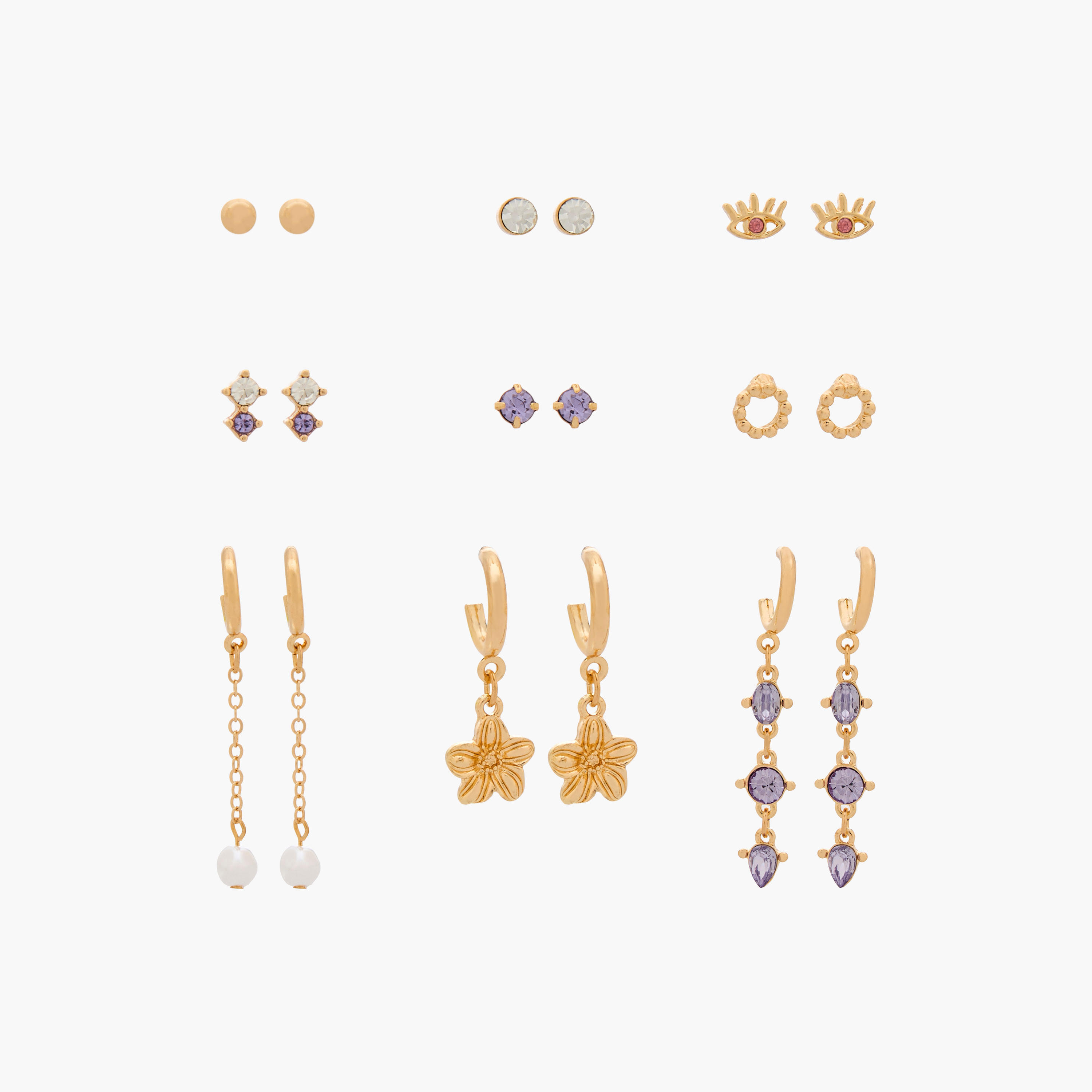 طقم من 9 - أقراط جلو الذهبية بتصاميم متنوعة وأنيقة-women-watchesandjewellery-jewellery-earrings-image-1
