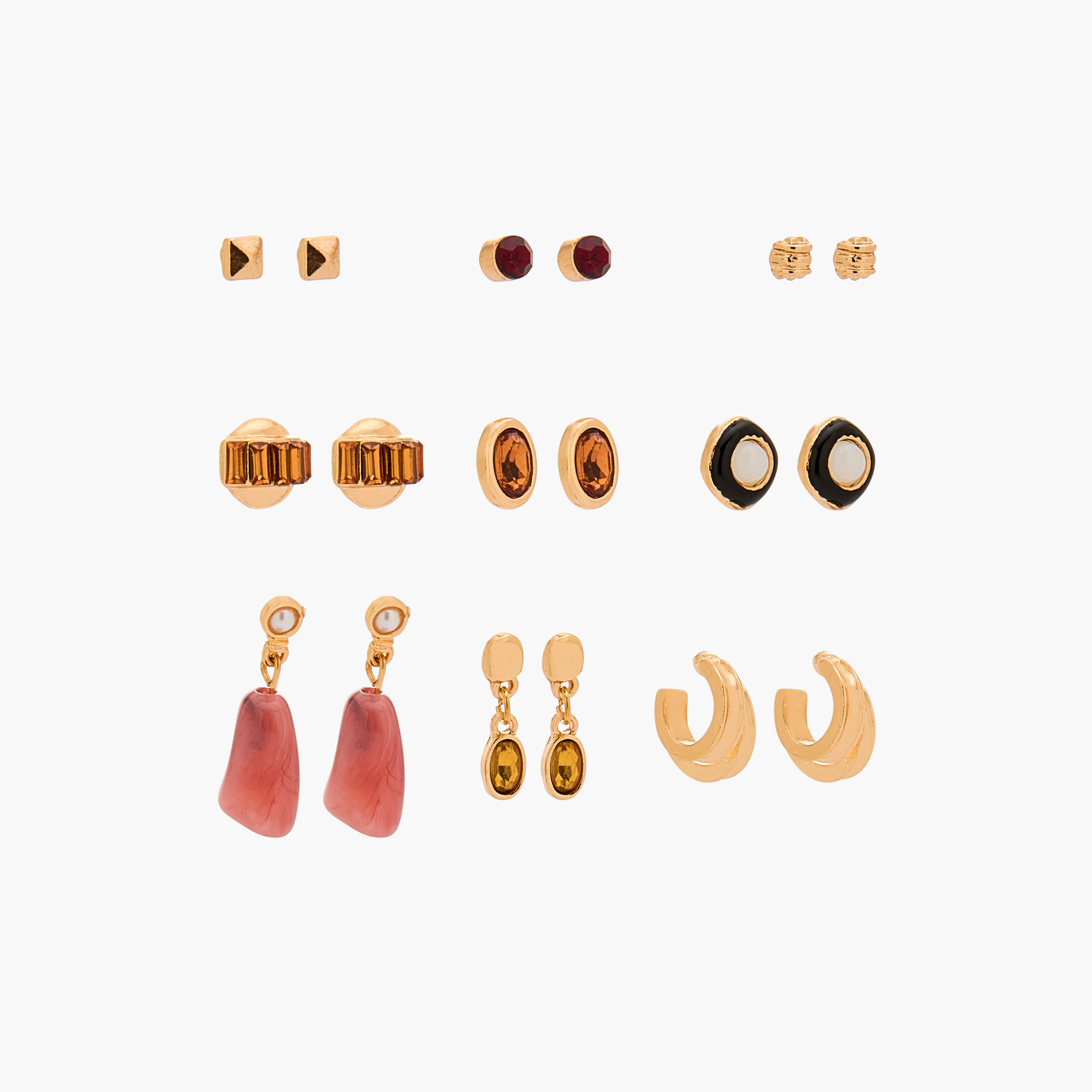 حلقان متنوعة بلون ذهبي بمكبس إغلاق من جلو - طقم 9 أزواج-women-watchesandjewellery-jewellery-earrings-image-1