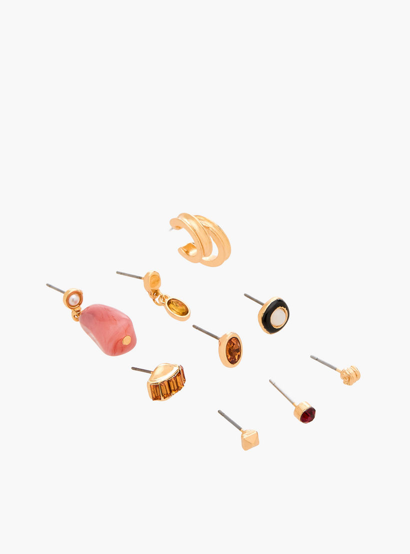 حلقان متنوعة بلون ذهبي بمكبس إغلاق من جلو - طقم 9 أزواج-women-watchesandjewellery-jewellery-earrings-image-2