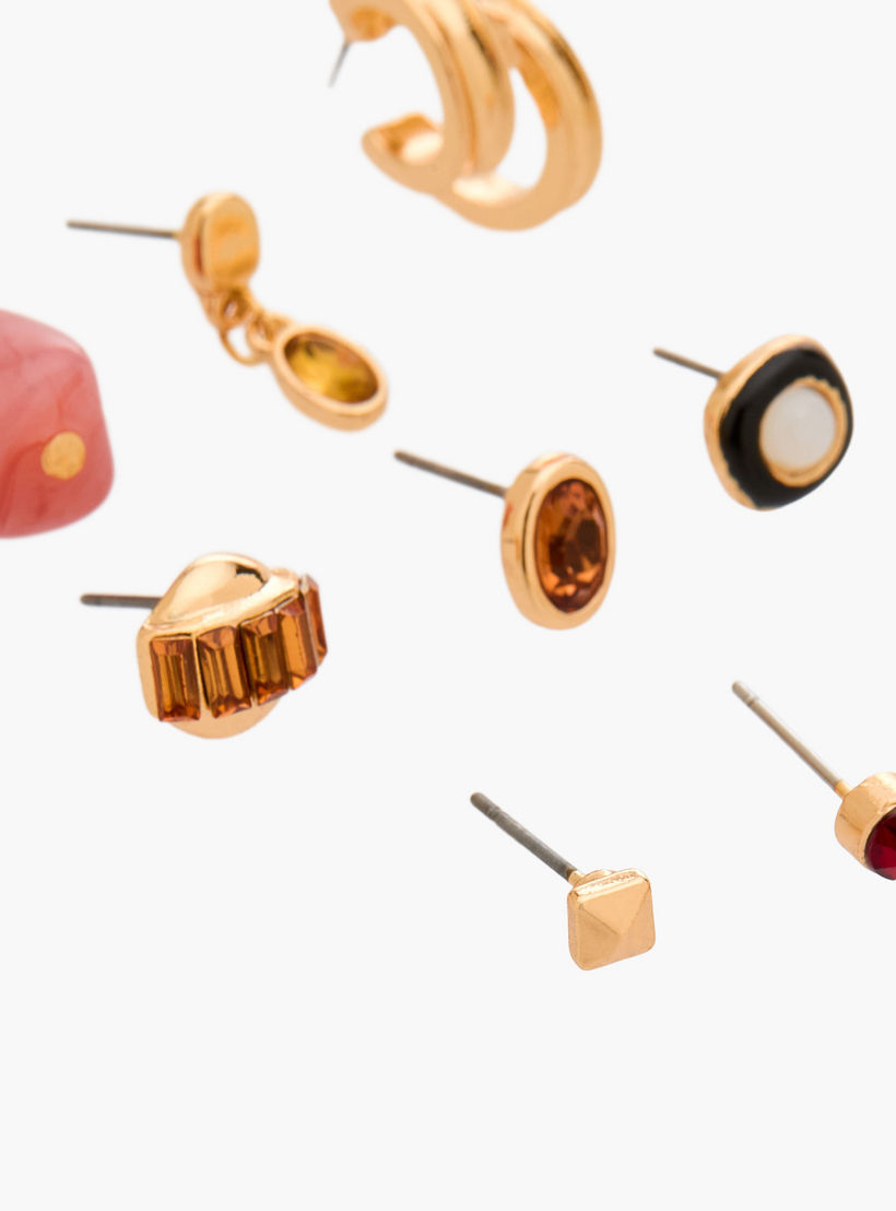 حلقان متنوعة بلون ذهبي بمكبس إغلاق من جلو - طقم 9 أزواج-women-watchesandjewellery-jewellery-earrings-image-3