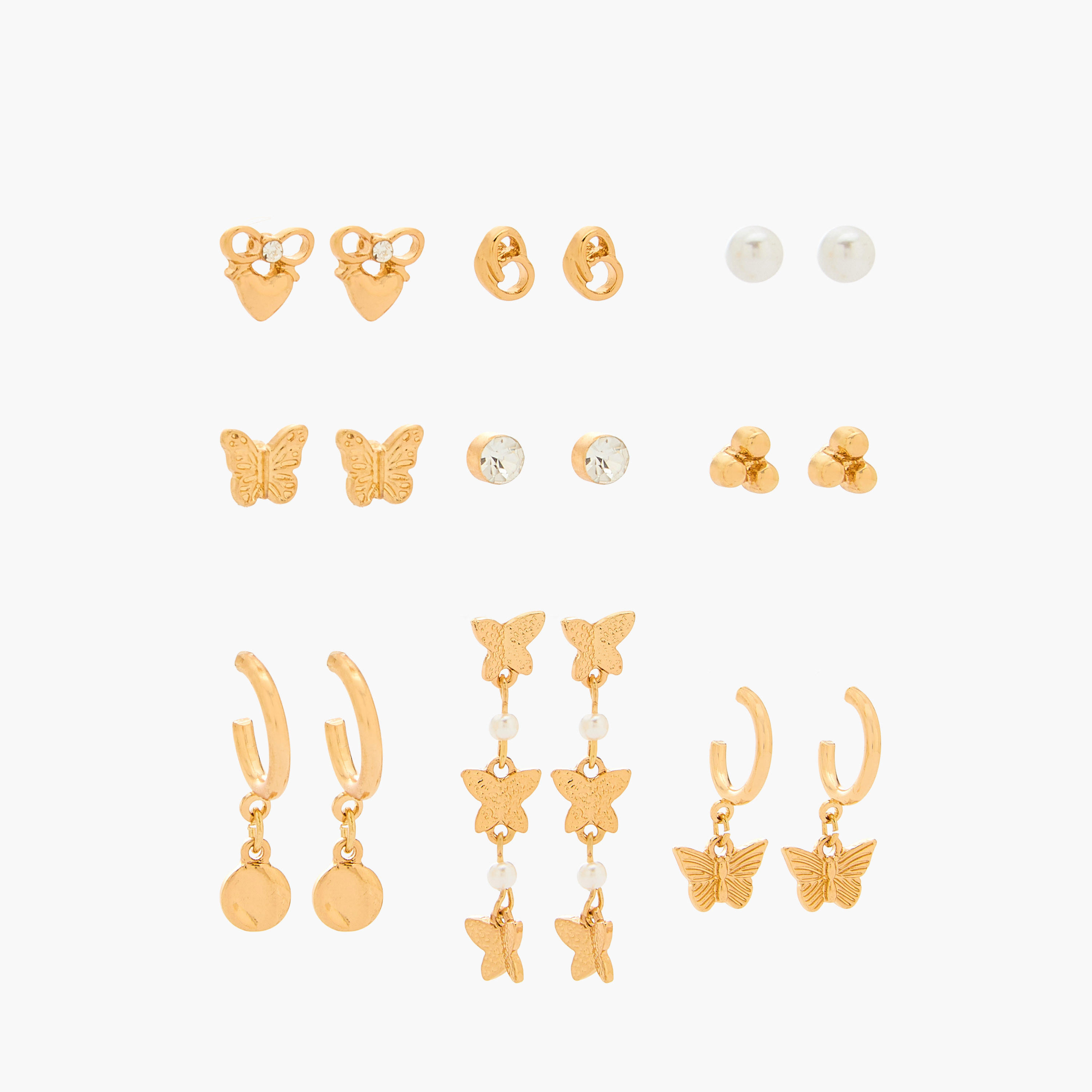 حلقان متنوعة بلون ذهبي بمكبس إغلاق من جلو - طقم 9 أزواج-women-watchesandjewellery-jewellery-earrings-image-1